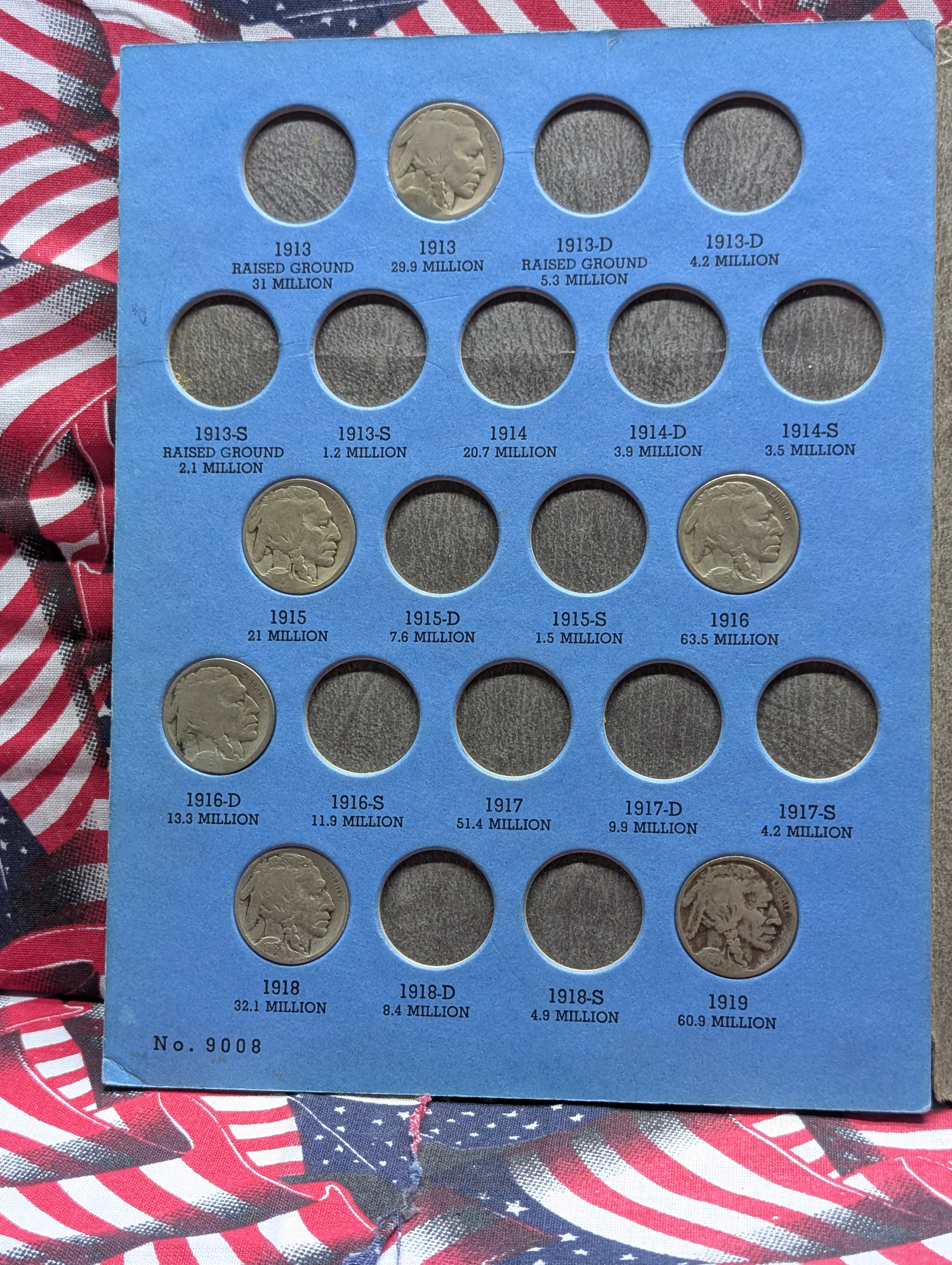 1913 to 1938 Indian Head Buffalo Nickel Whitman Folder w/ 36 Coins