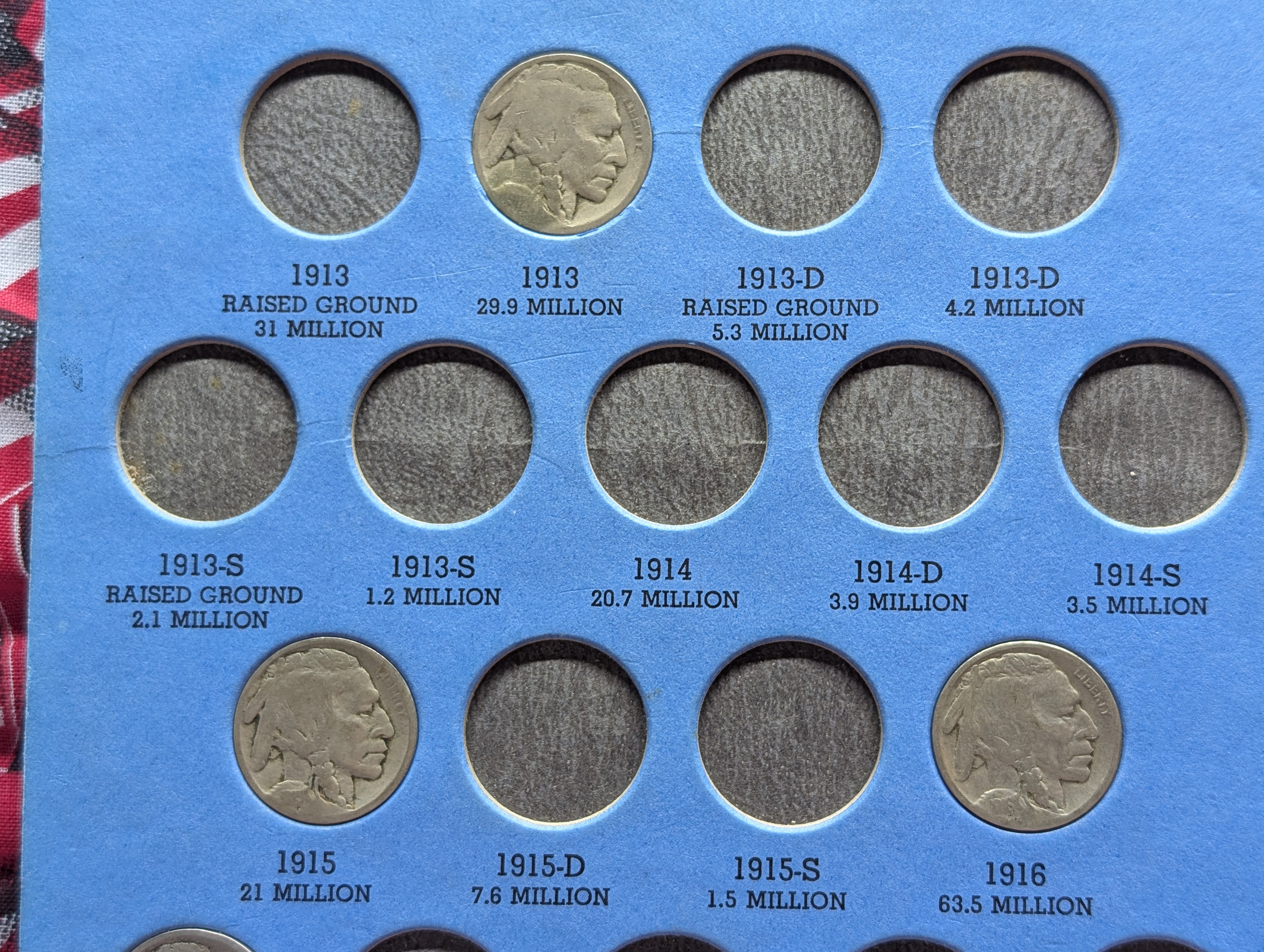1913 to 1938 Indian Head Buffalo Nickel Whitman Folder w/ 36 Coins