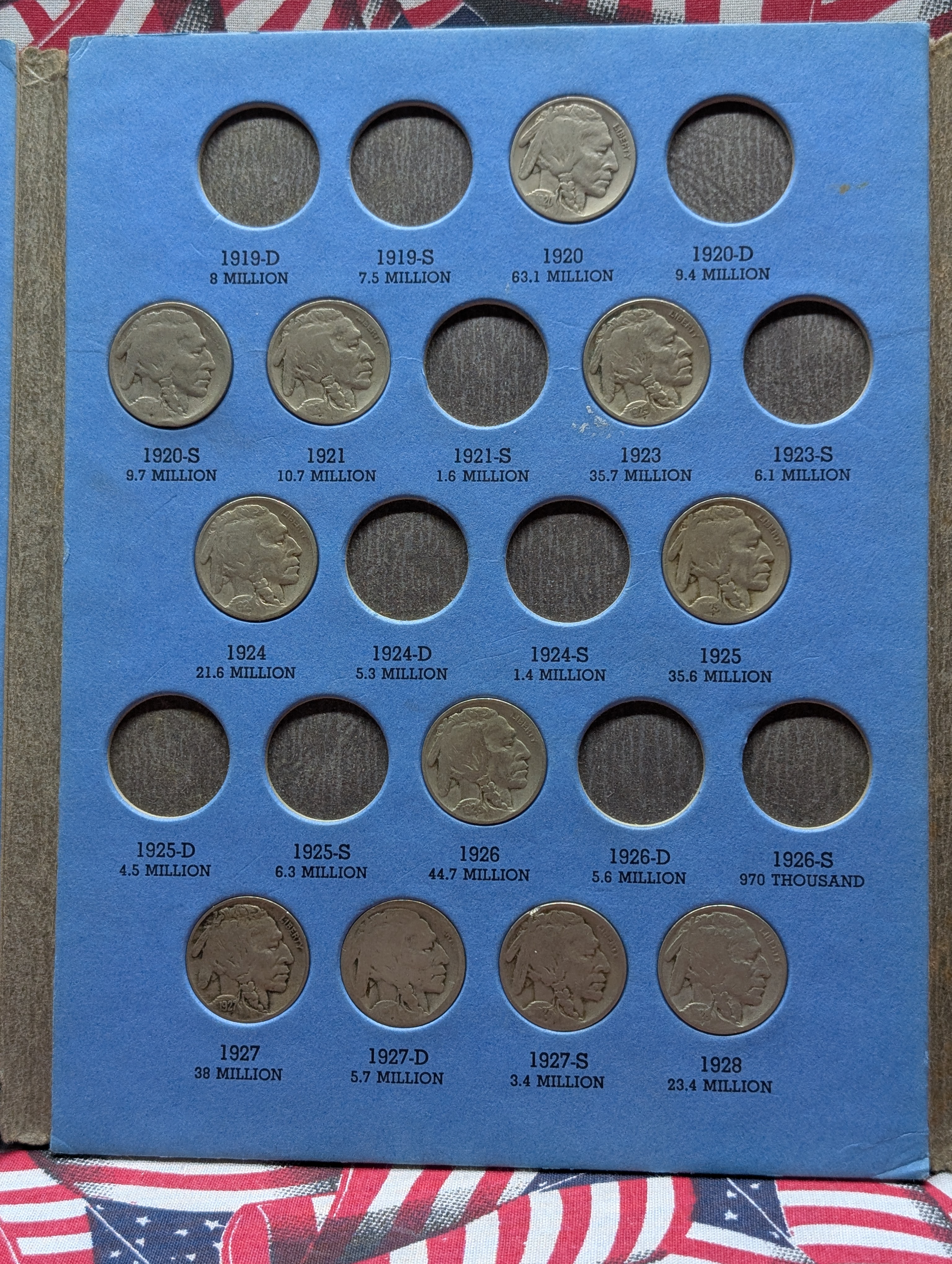 1913 to 1938 Indian Head Buffalo Nickel Whitman Folder w/ 36 Coins