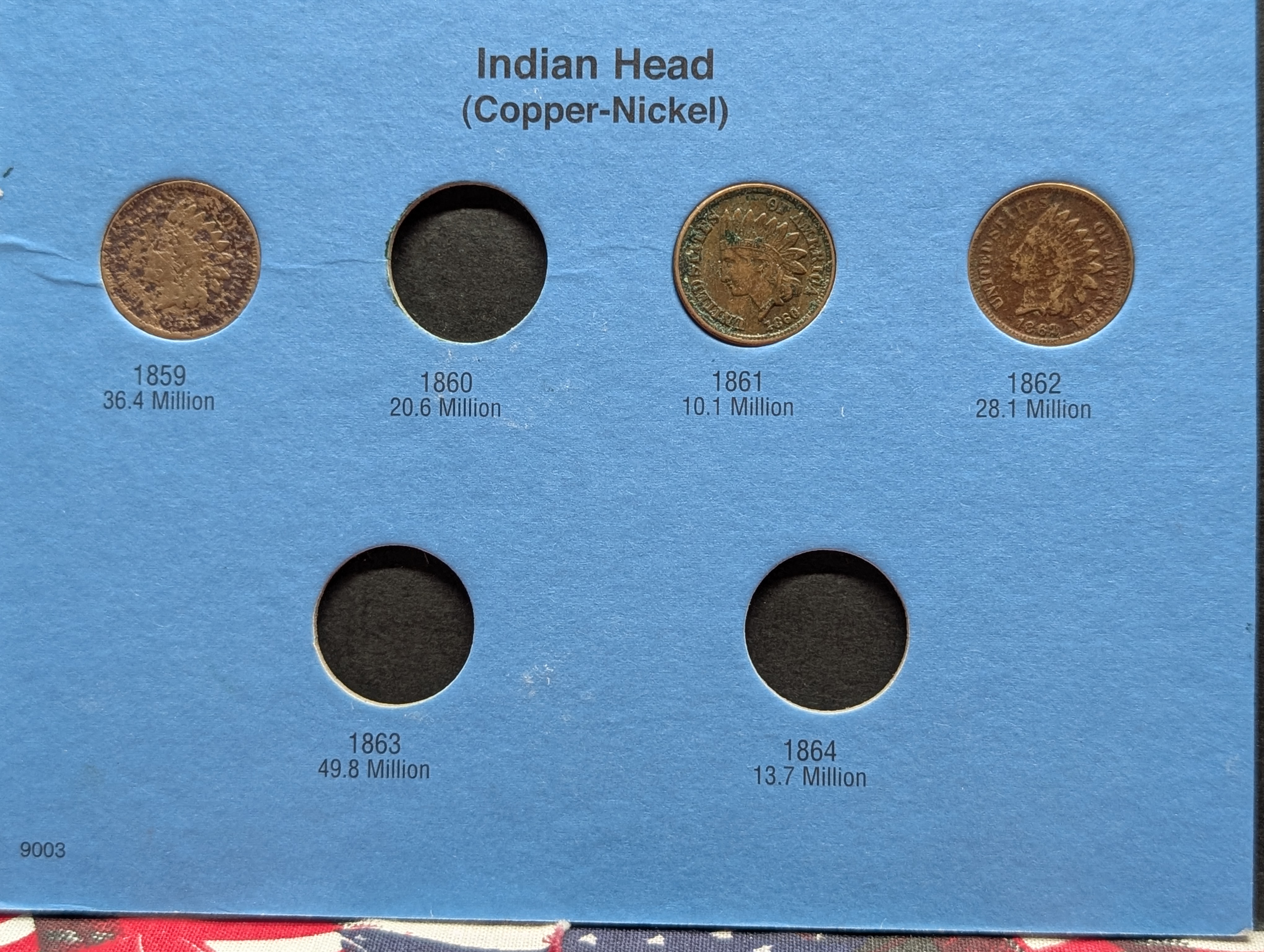 1857 to 1909 Indian Head Cent Whitman Folder w/ 39 Coins - INCLUDES A 1857, 1858 S. L. & 1858 L.L Flying Eagle Cents, 1860 is in the wrong s