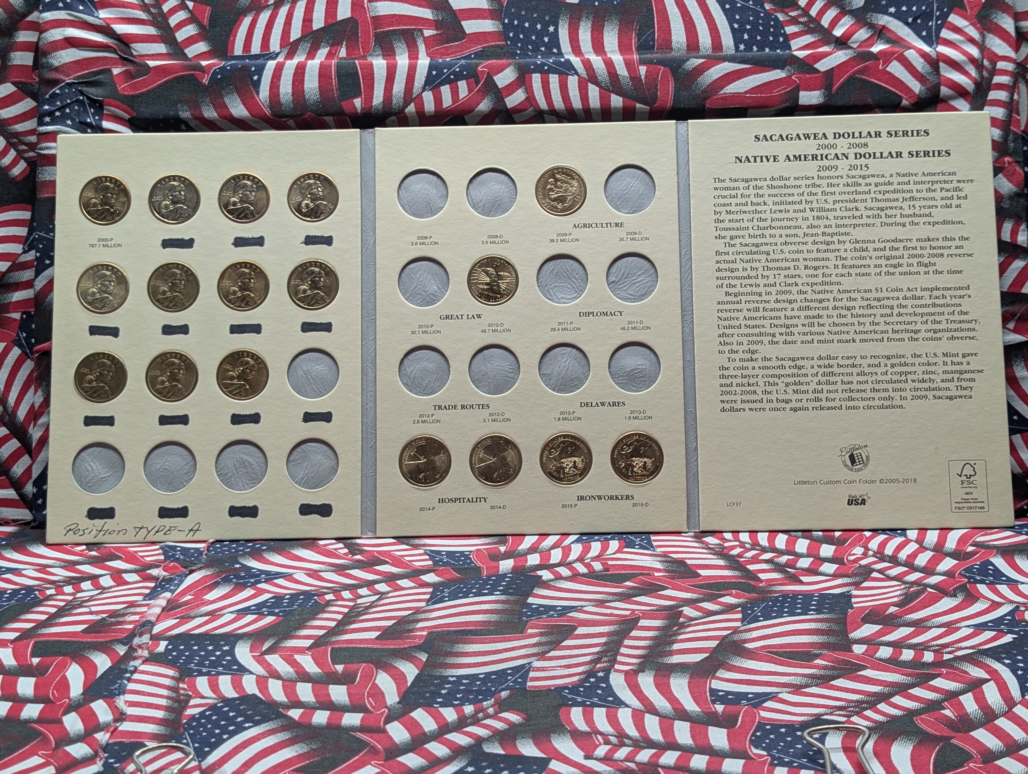 Littleton Sacagawea & Native American Dollar Littleton Folder (2000–2015), includes 17 coins.
