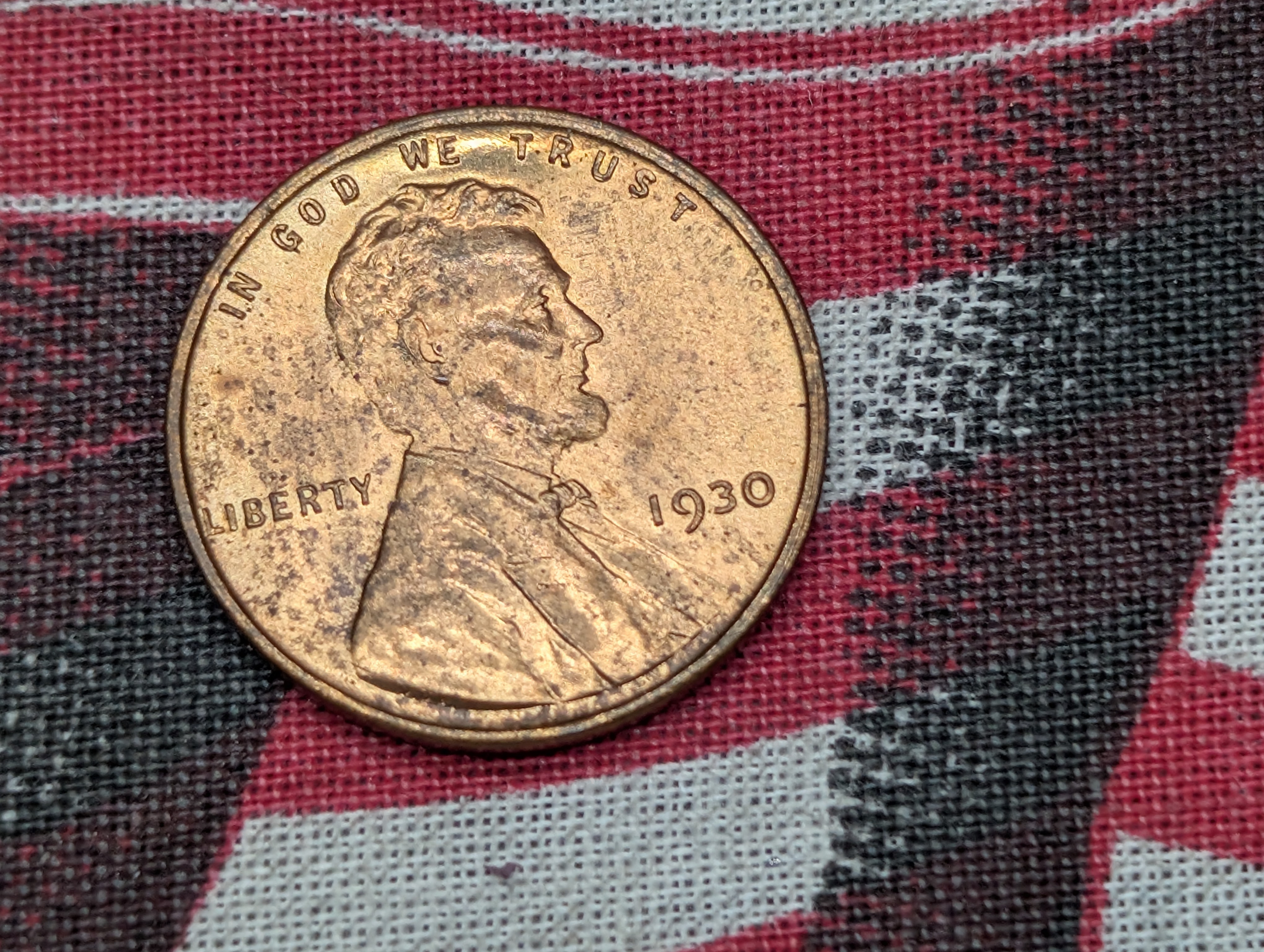 1930-P Lincoln Wheat Cent - UNC. Full Wheat Lines, Red.