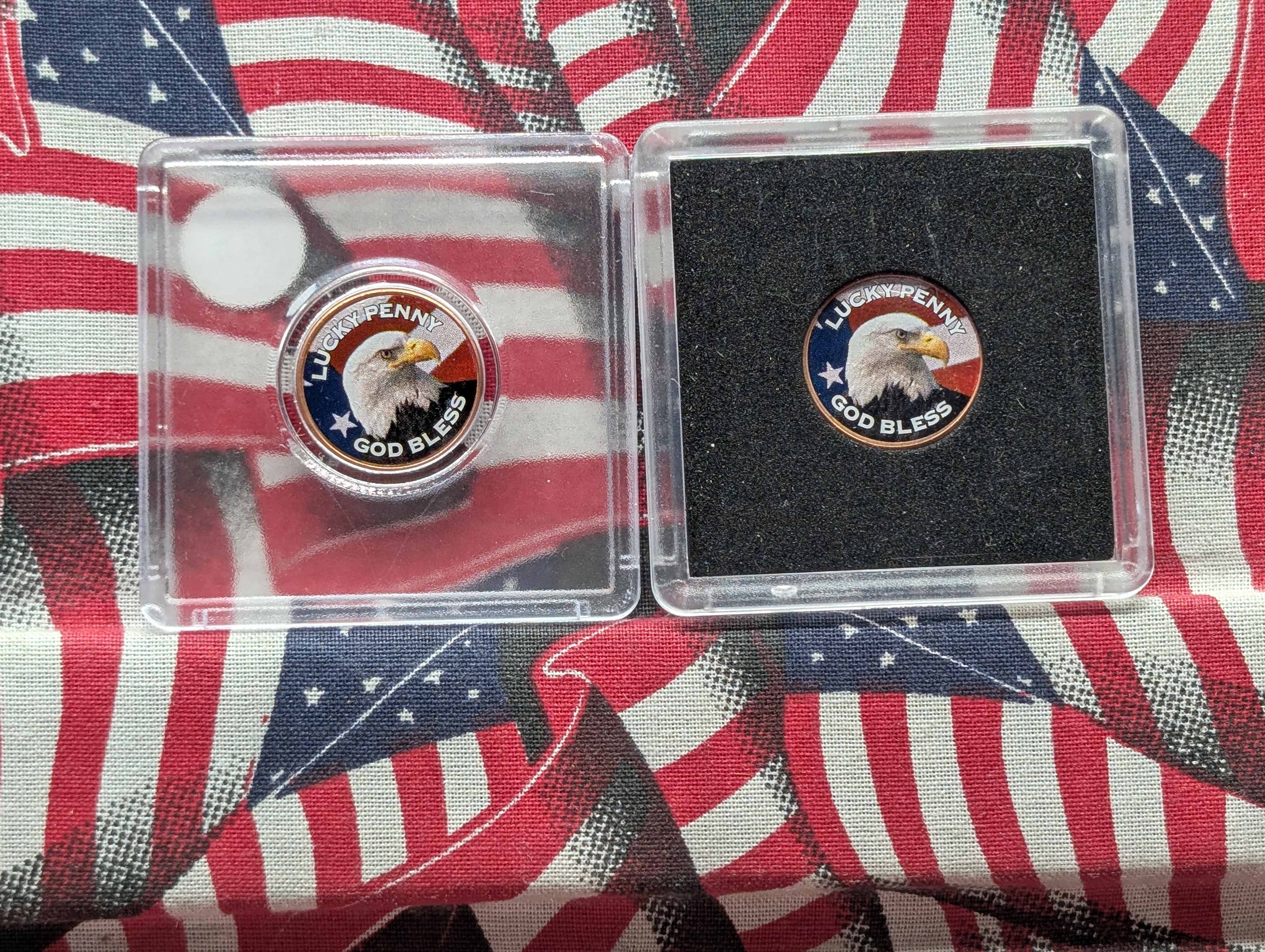 (2) Lucky Colorized Shield Cents - God Bless