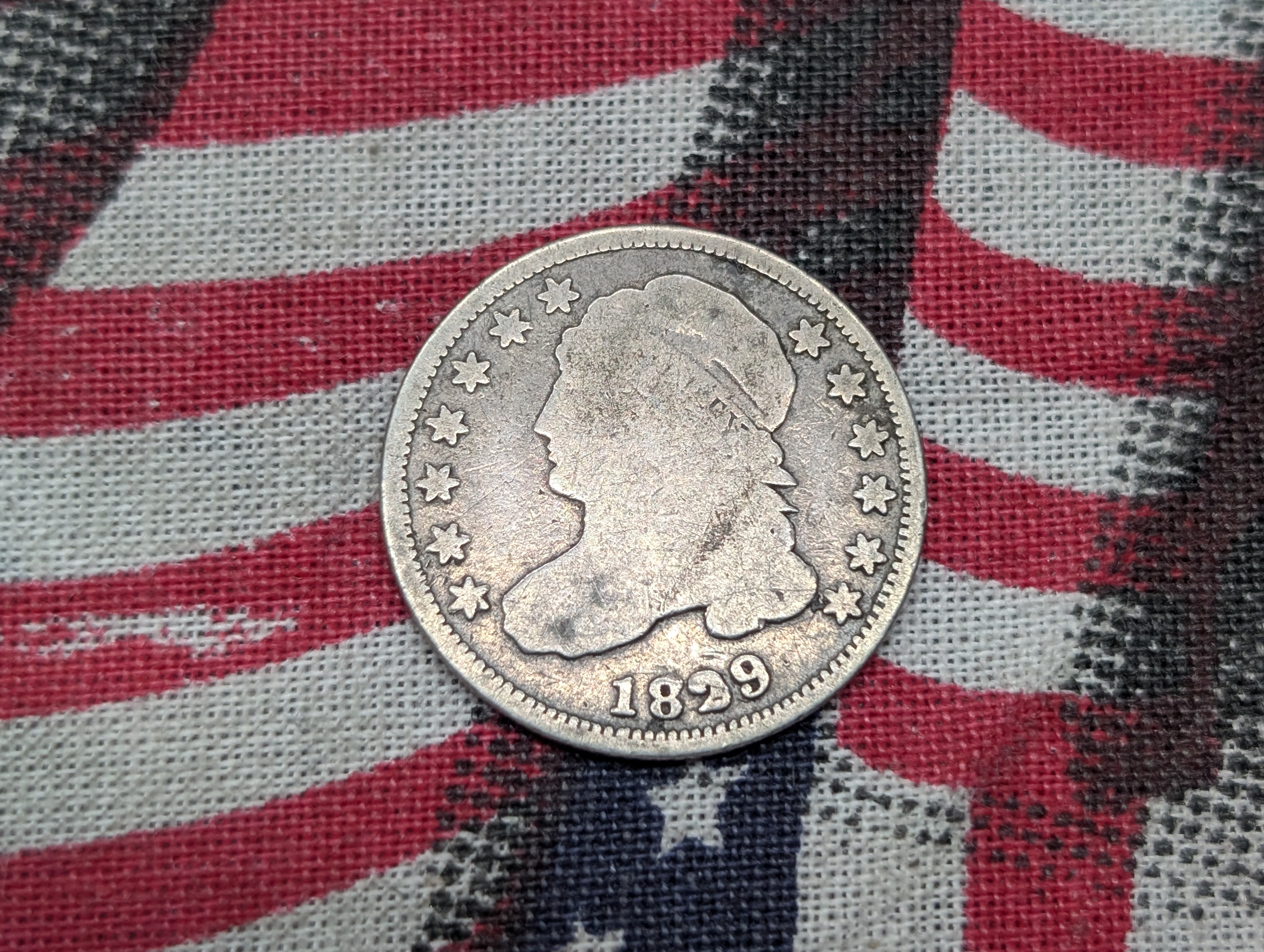 1829 Capped Bust Silver Dime, Curl Base 2