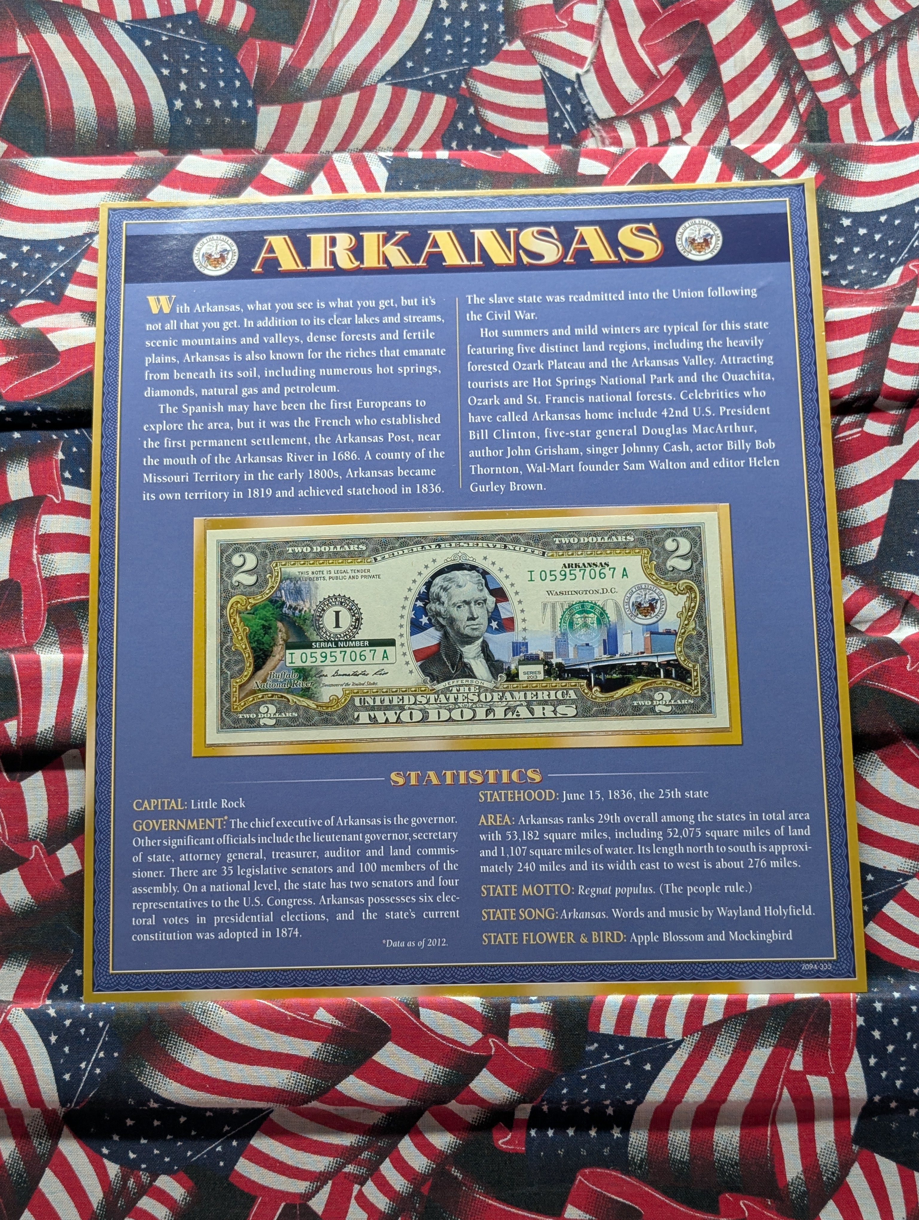 2013 $2 Colorized Arkansas Commemorative Note - Minneapolis District (I)