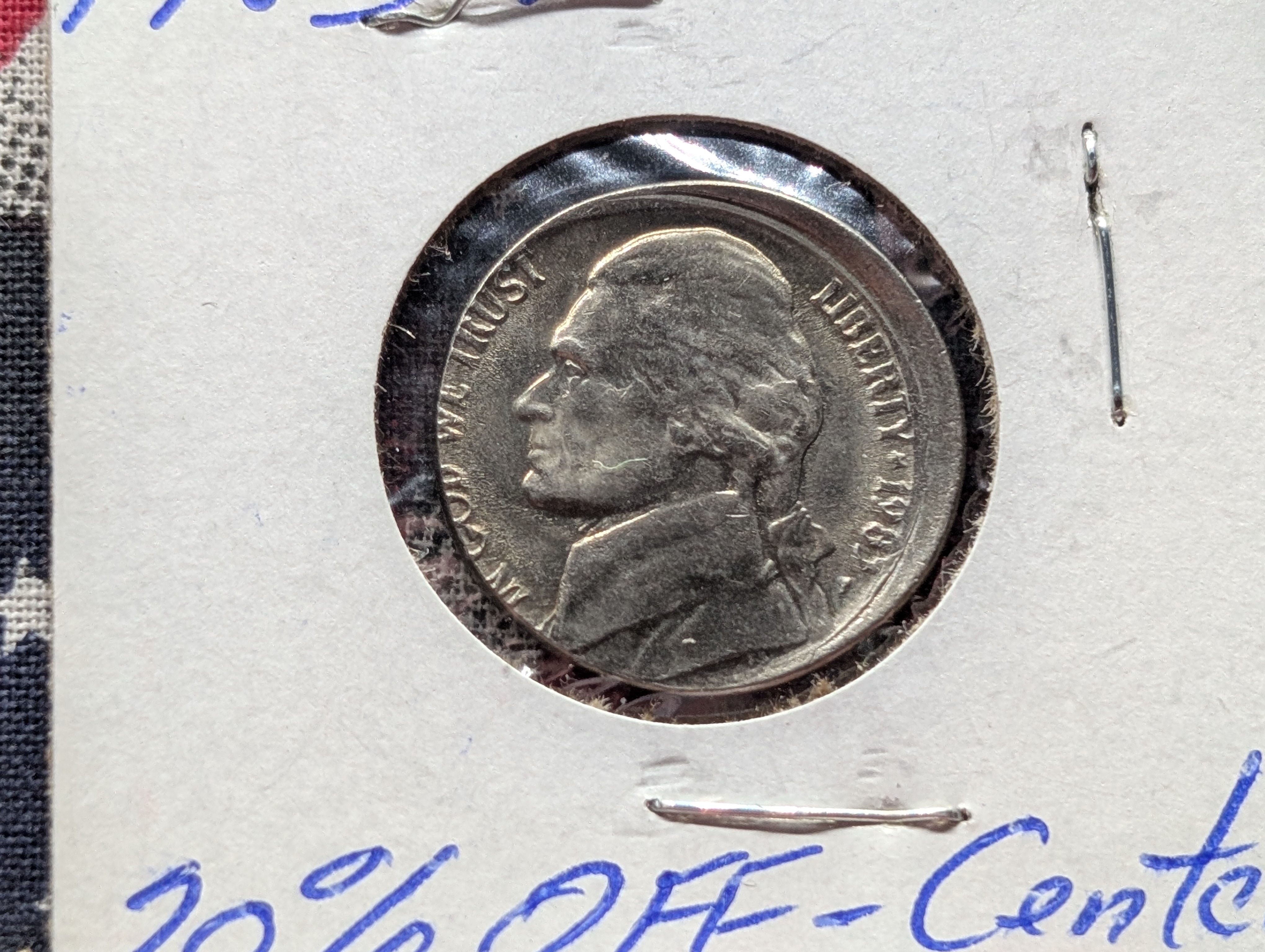 1983-P Error Jefferson Nickel, Approx. 20% OFF CENTER