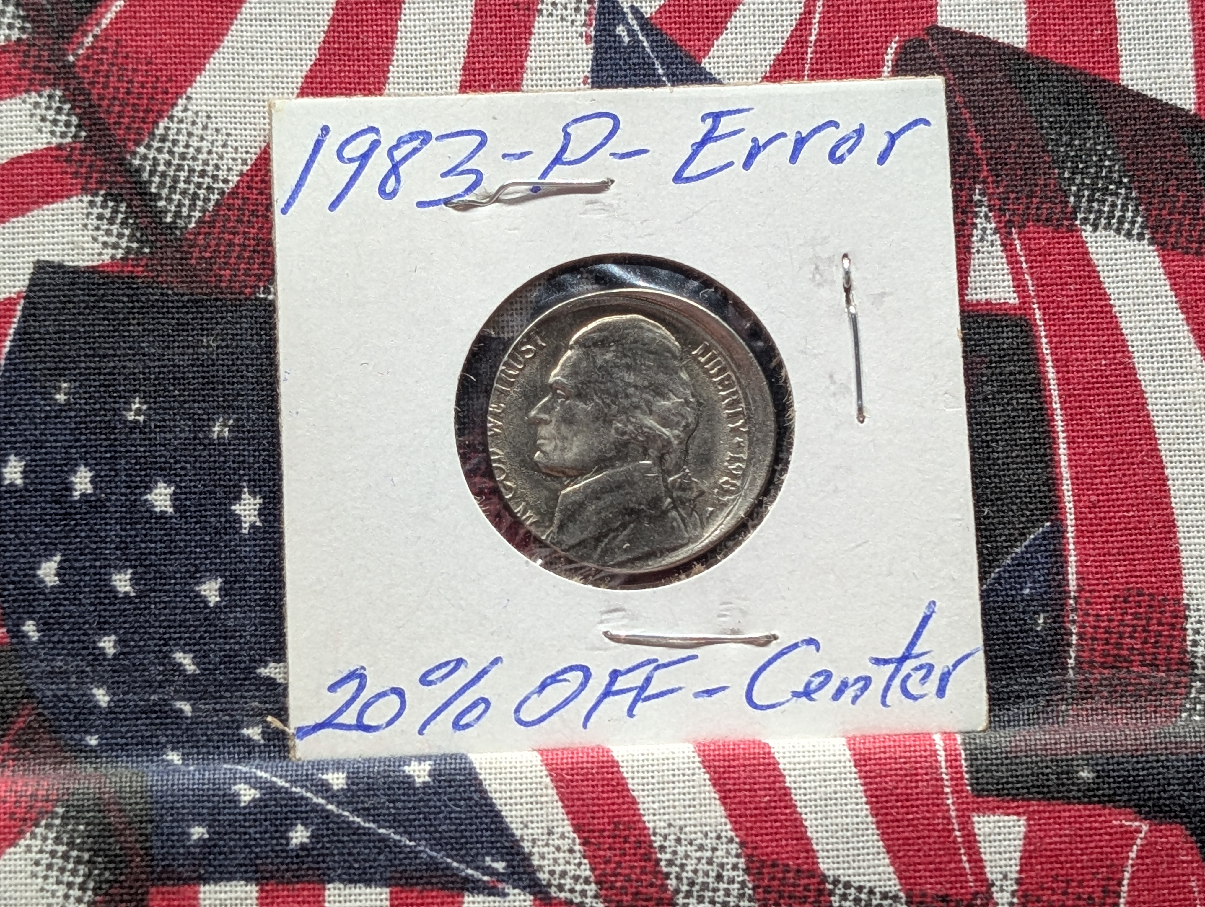 1983-P Error Jefferson Nickel, Approx. 20% OFF CENTER
