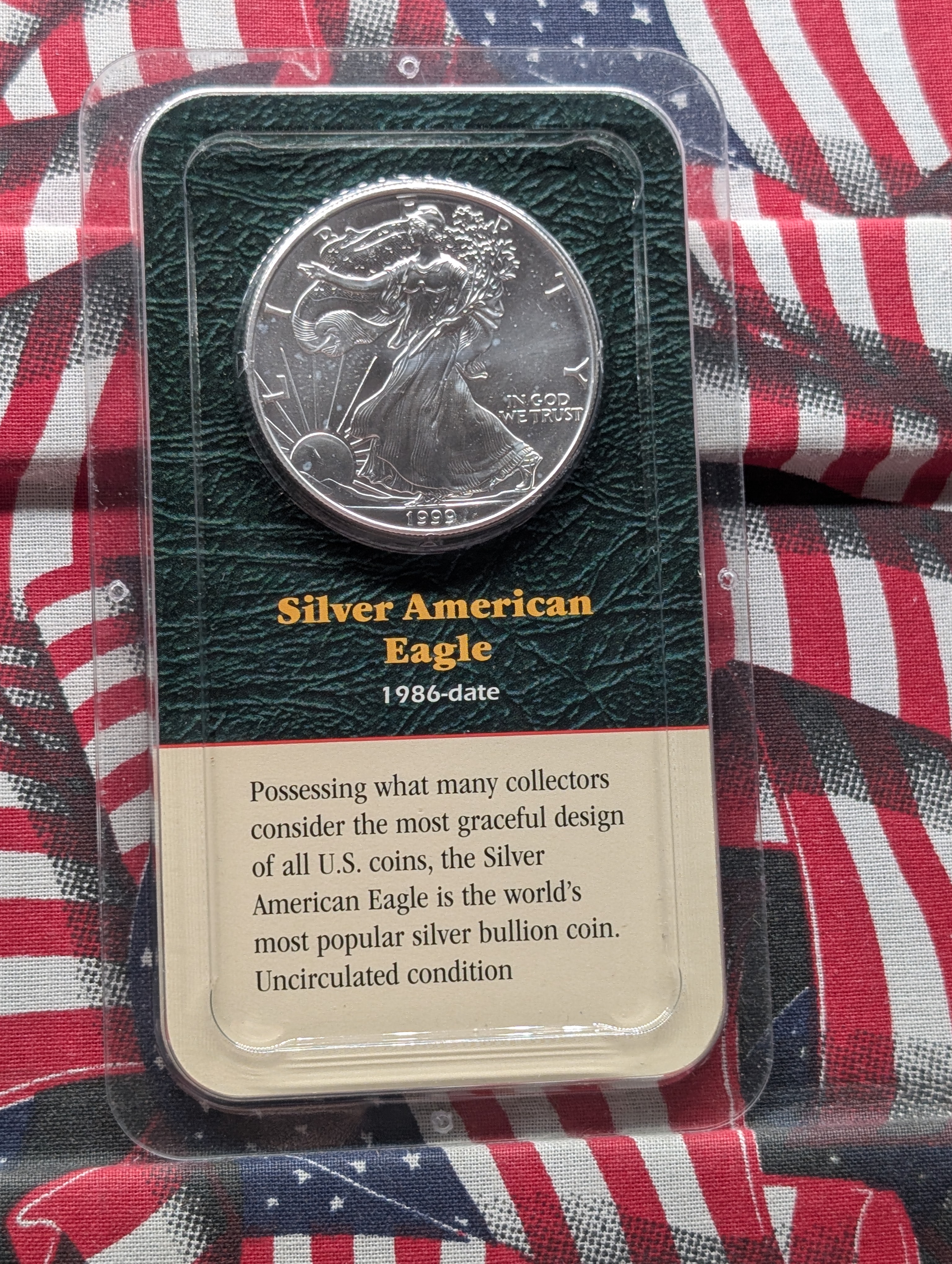 1999 American Silver Eagle, .999 Fine Silver One Troy Ounce, UNC.