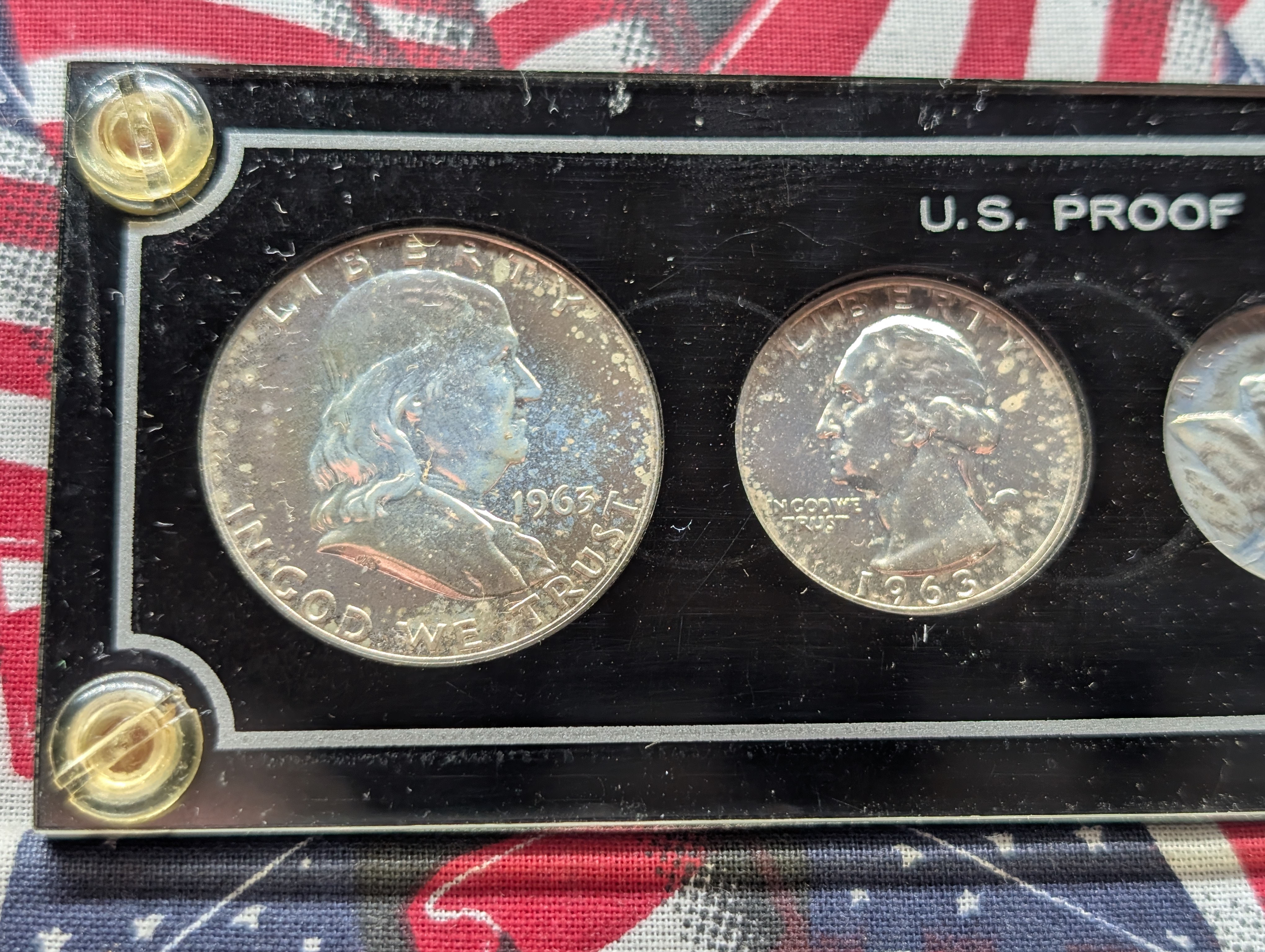 1963 Silver U.S. Coin Set, In Plastic Case, Three 90% Silver Coins