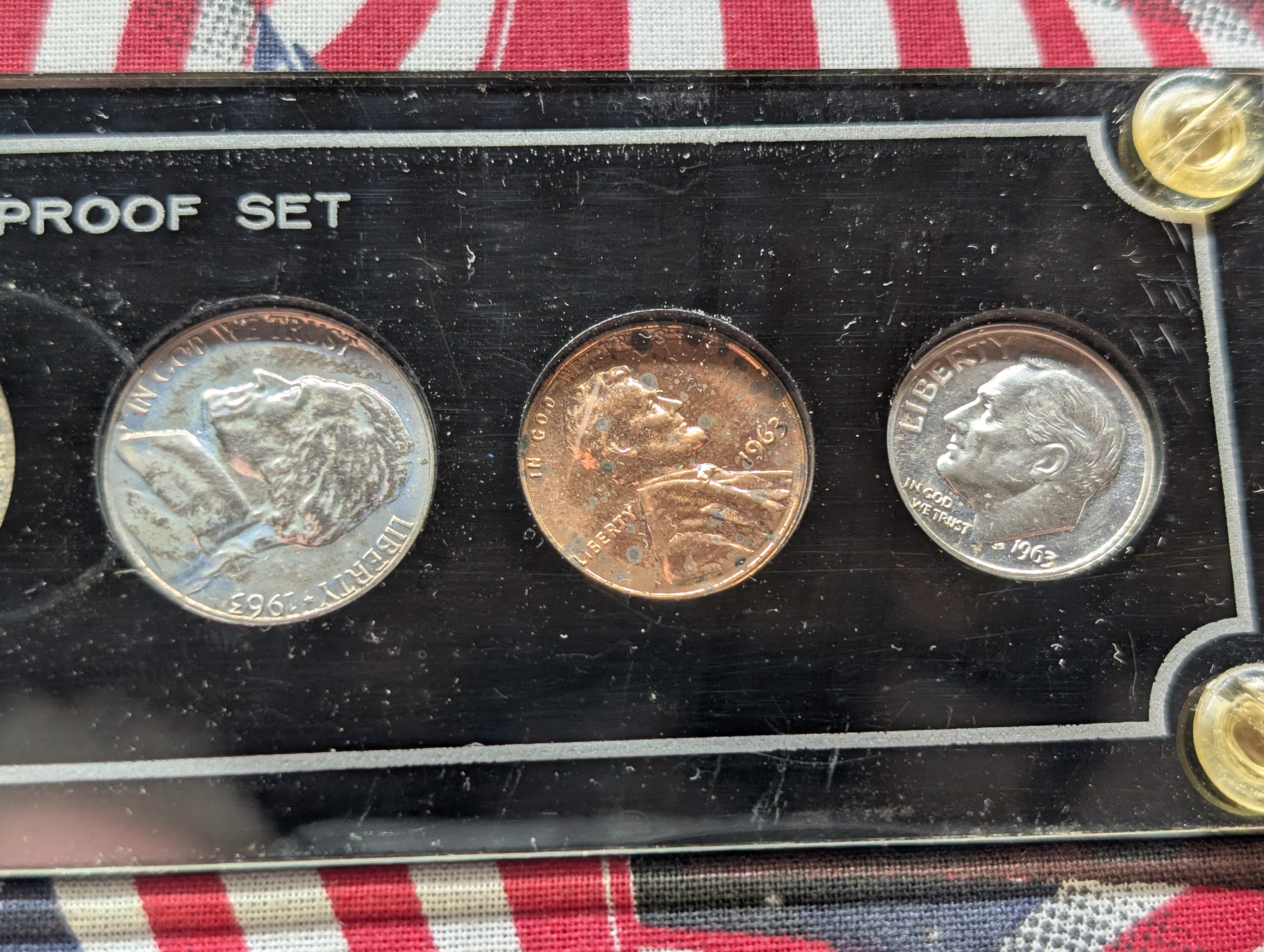 1963 Silver U.S. Coin Set, In Plastic Case, Three 90% Silver Coins