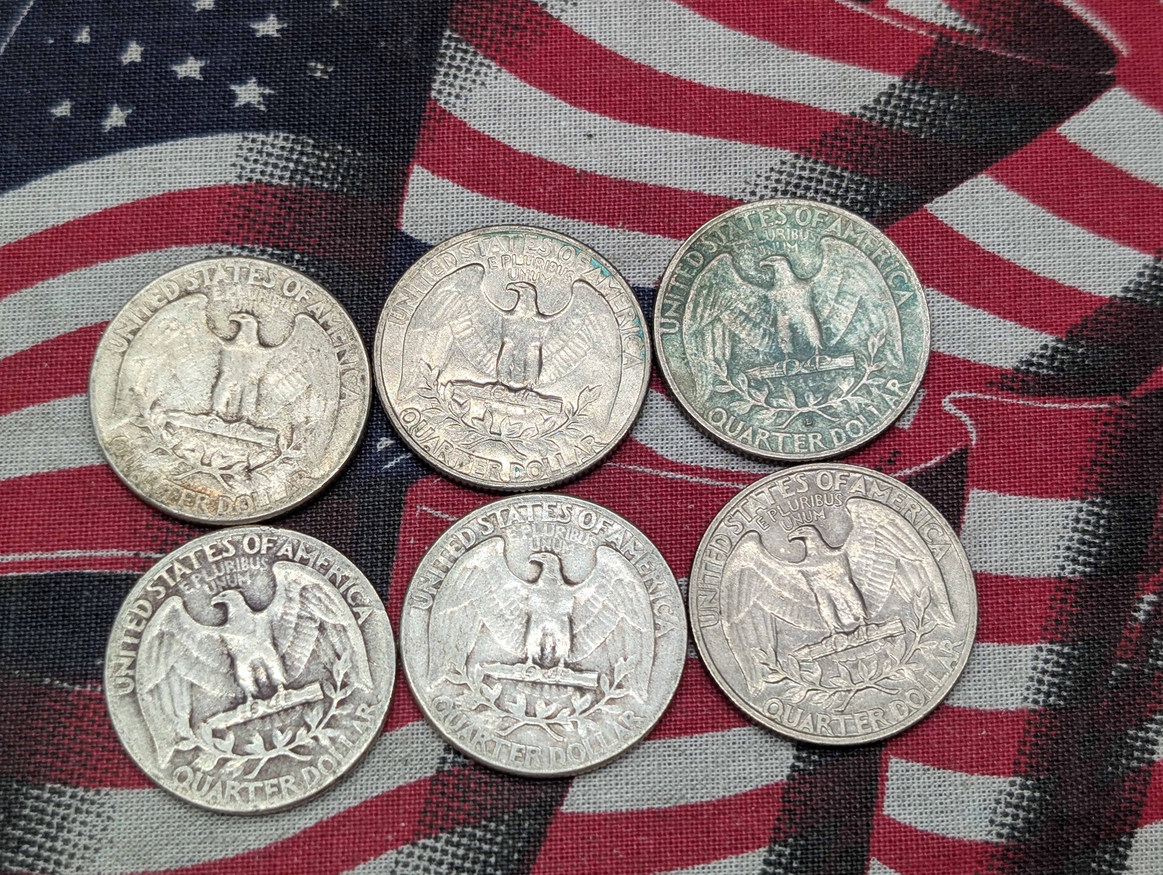 (4) 90% Silver Quarters, 1955, 1958-D, (2) 1945 and Two Clad Quarters - 1966 & 1968