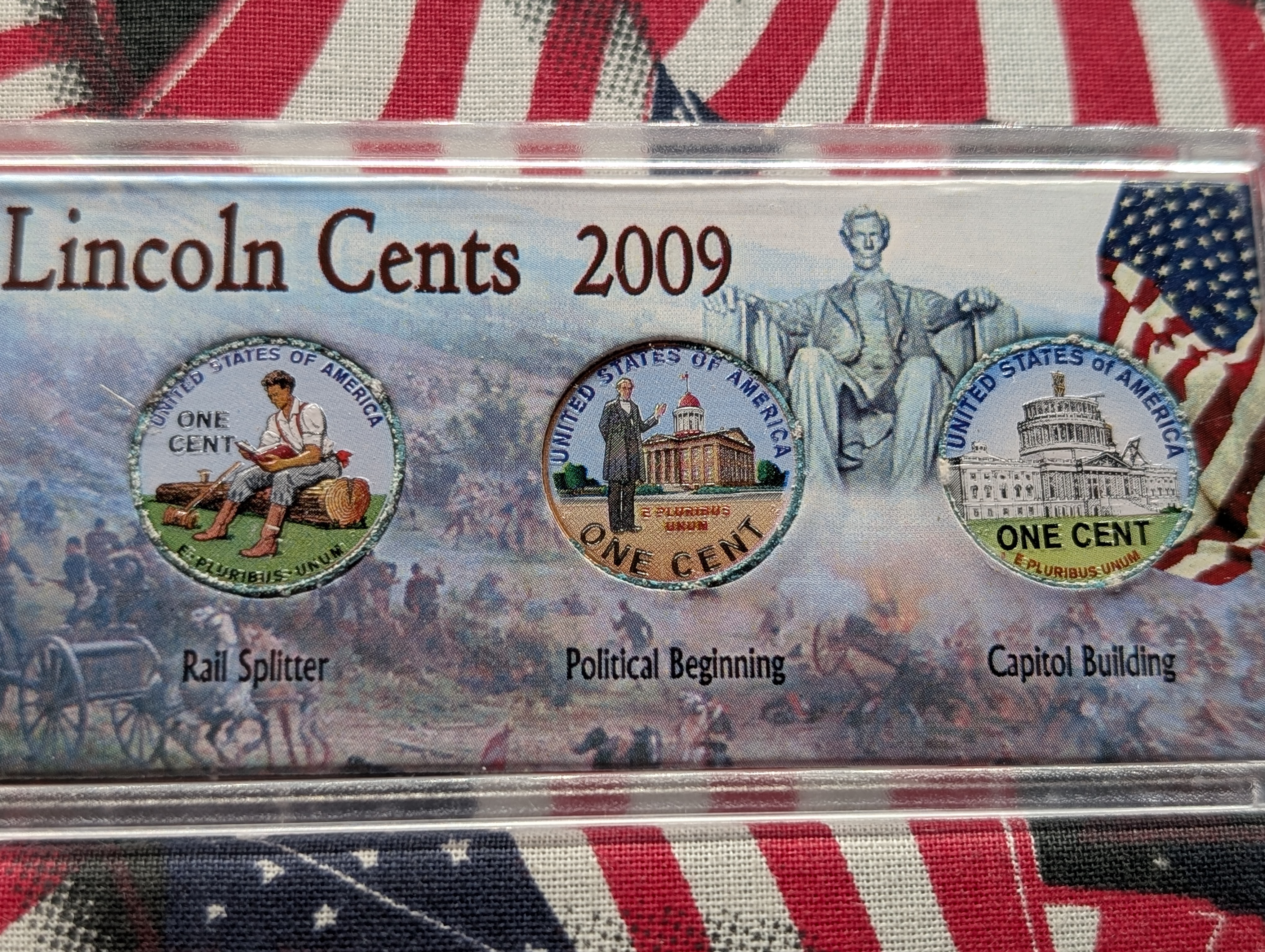 2009-D Four Coin Colorized Lincoln Cents & One 2009-P Rail Splitter not Colorized