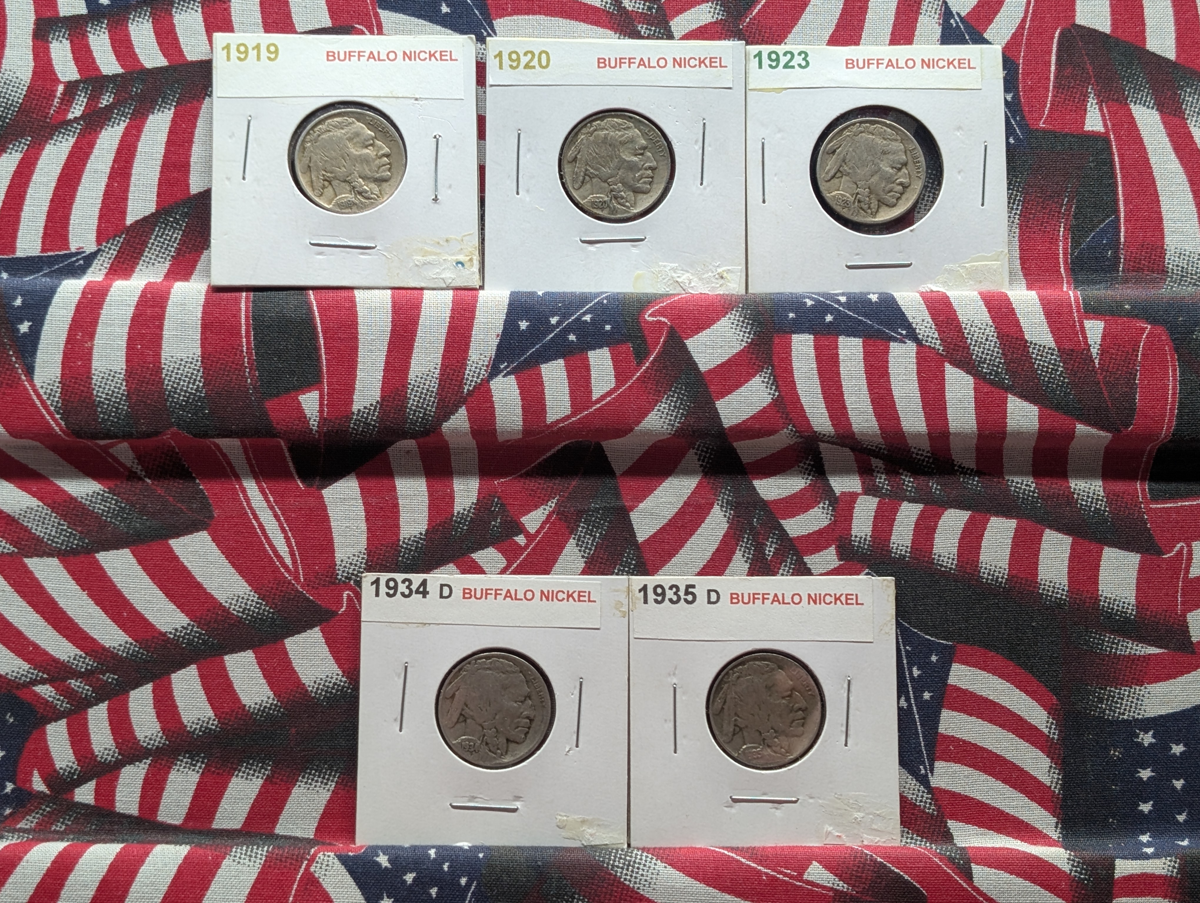 (5) Indian Head Buffalo Nickels - 1919, 1920, 1923, 1934-D, 1935-D
