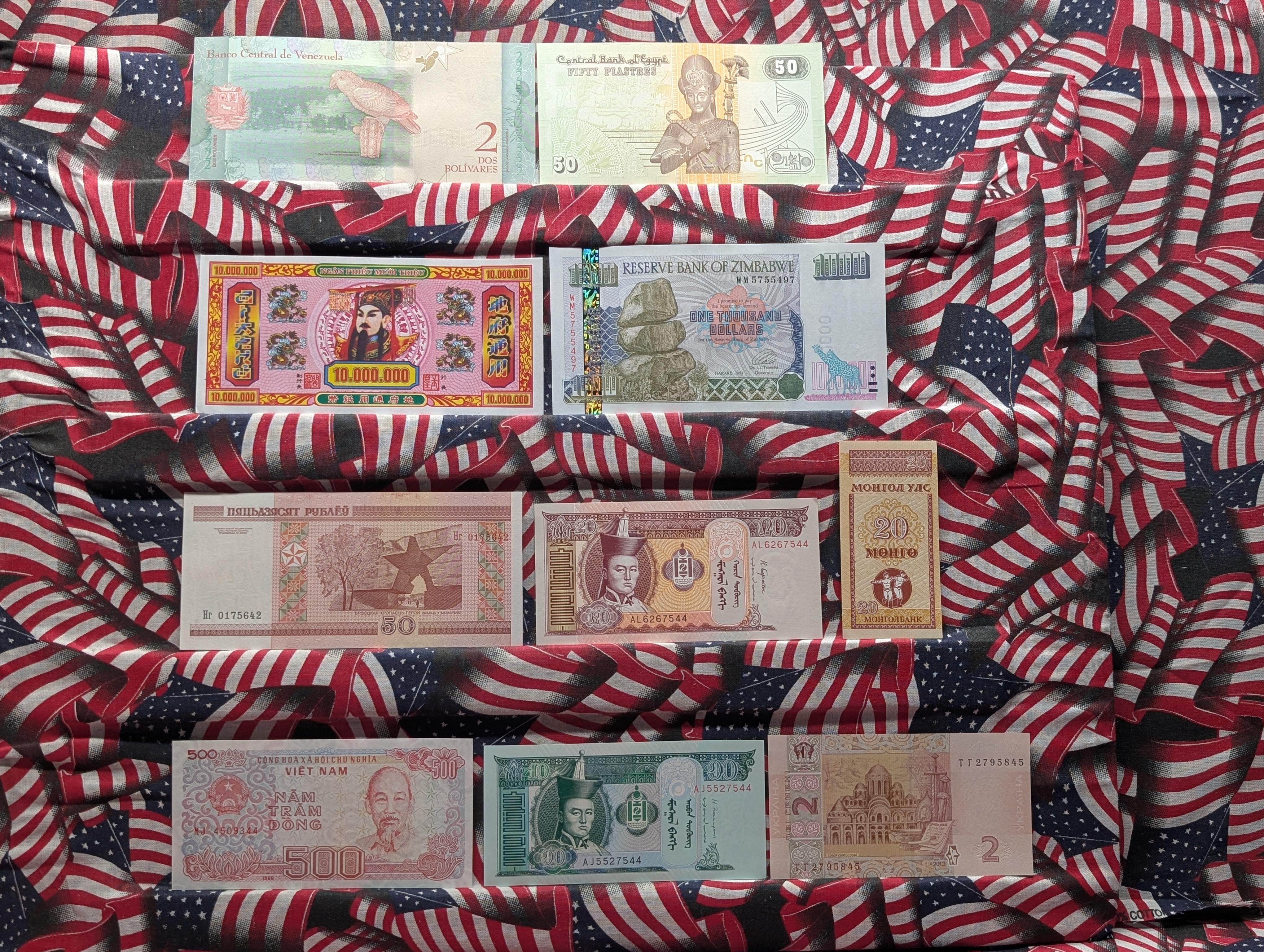 (10) Assorted Foreign Notes, Crisp, Great Designs, Beautiful Art Work & Colors!