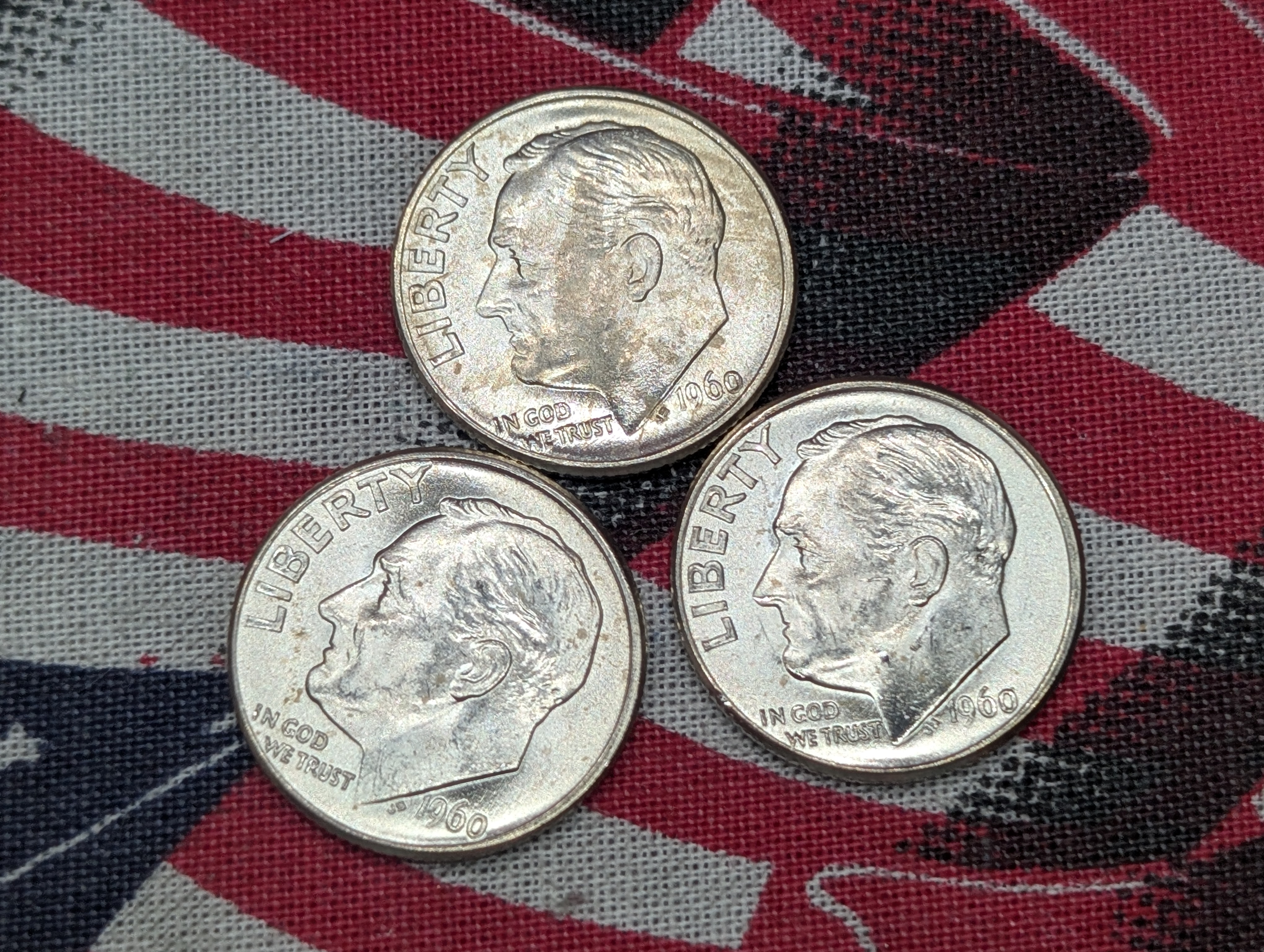 (3) 1960-D 90% Silver Roosevelt Dimes - BU - 66 Years Old!