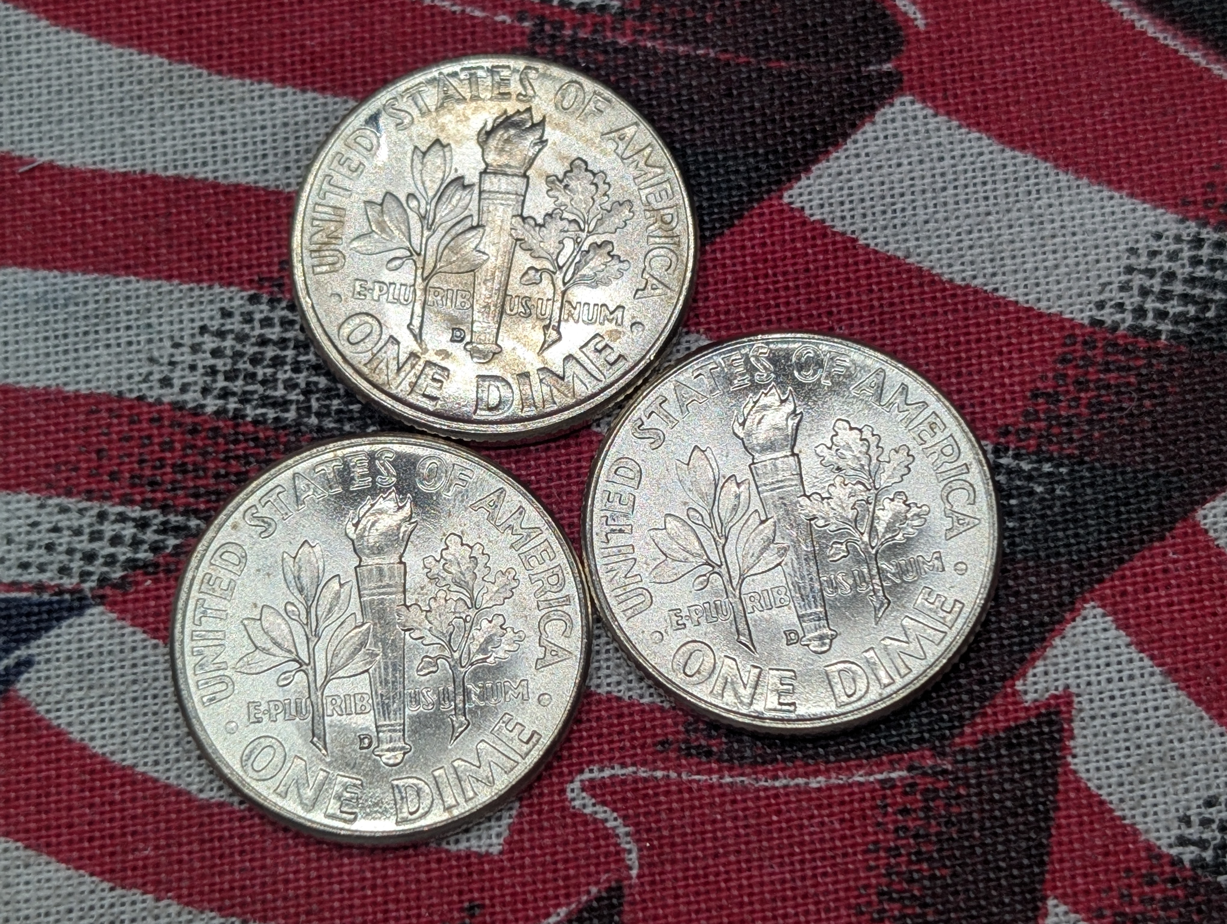 (3) 1960-D 90% Silver Roosevelt Dimes - BU - 66 Years Old!