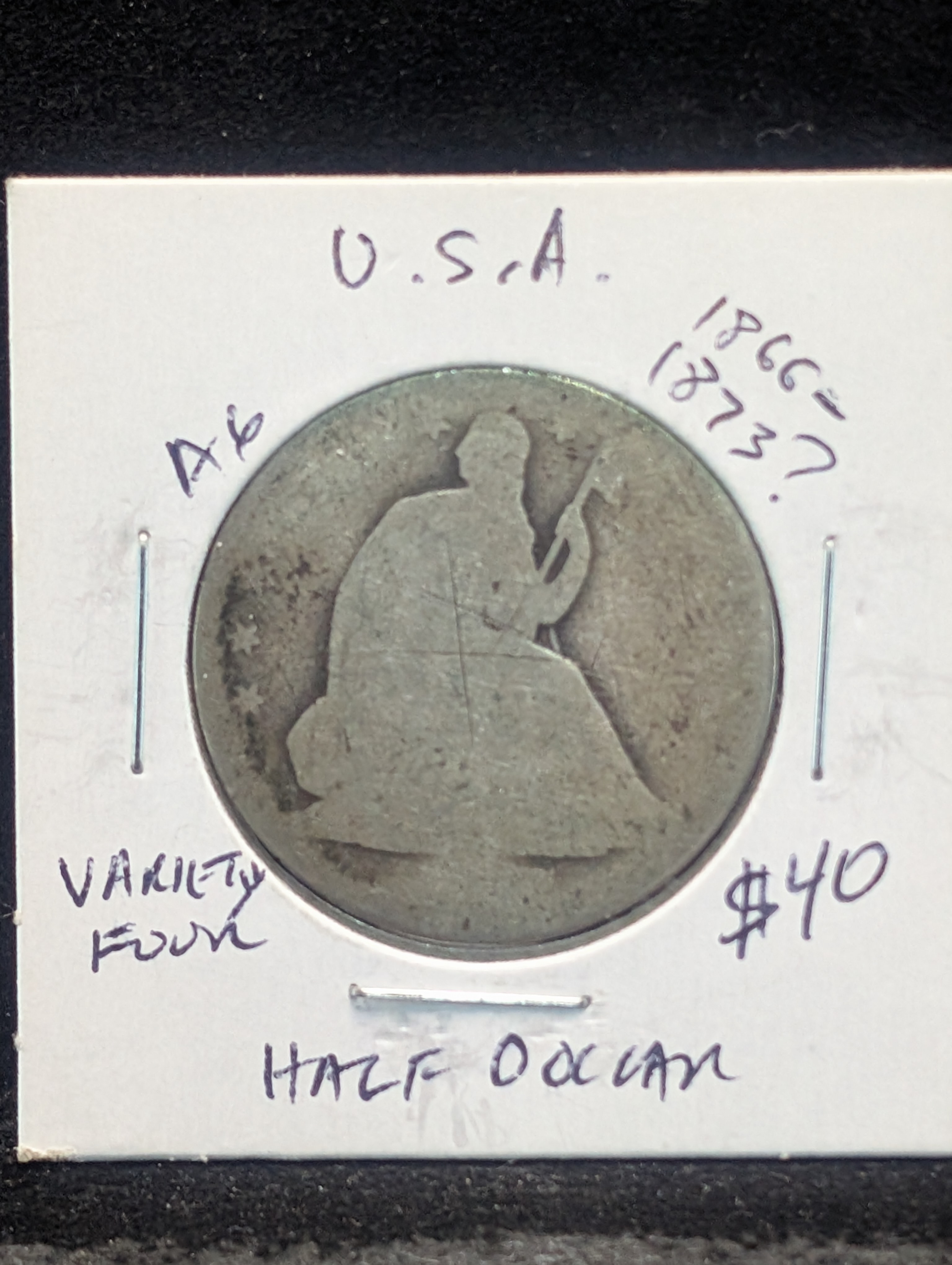 No Date Variety IV 90% Silver Seated Half Dollar