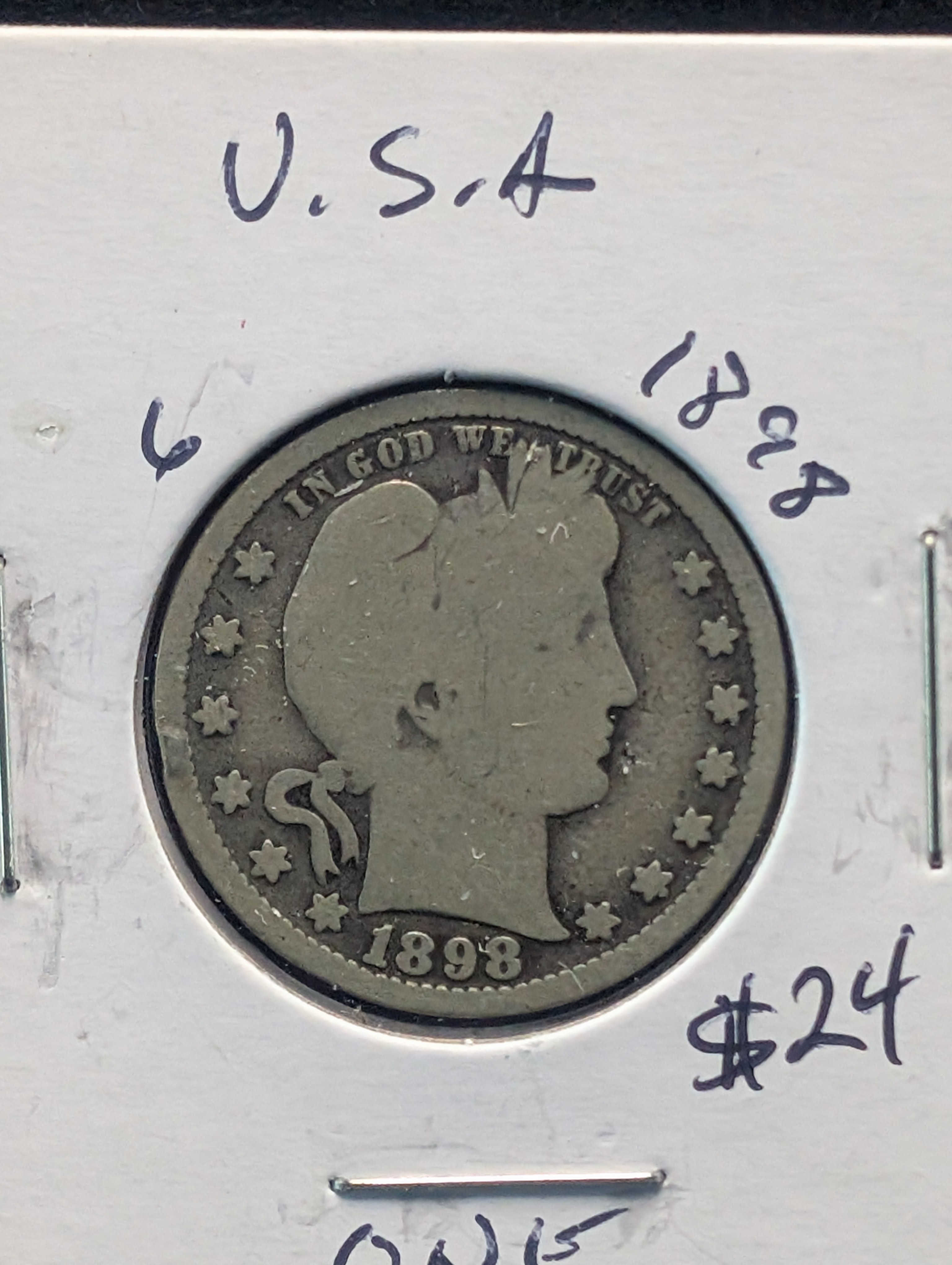 1898 90% Silver Barber Quarter - 128 Years Old!