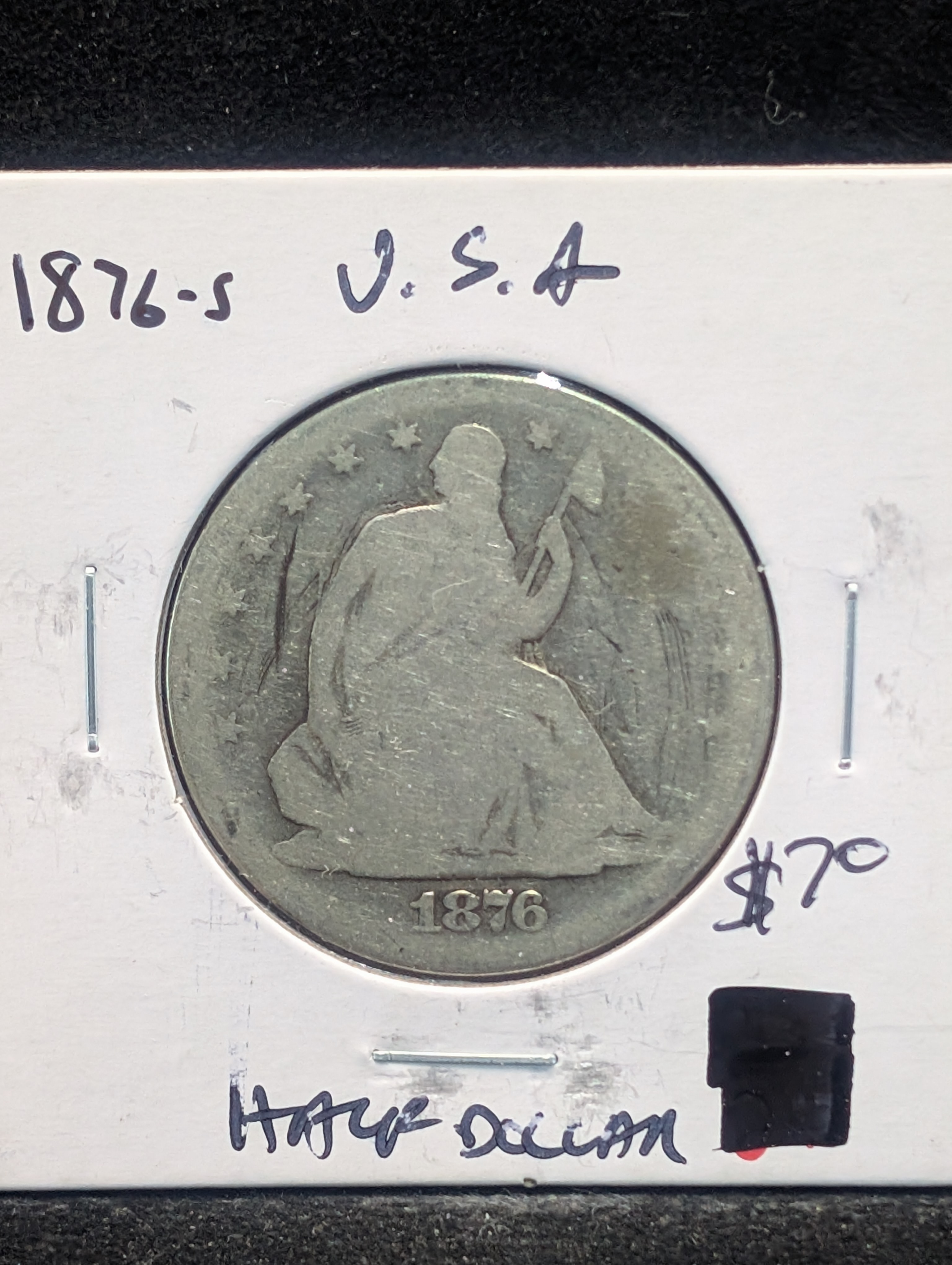1876-S Variety V - 90% Silver Seated Liberty Half Dollar