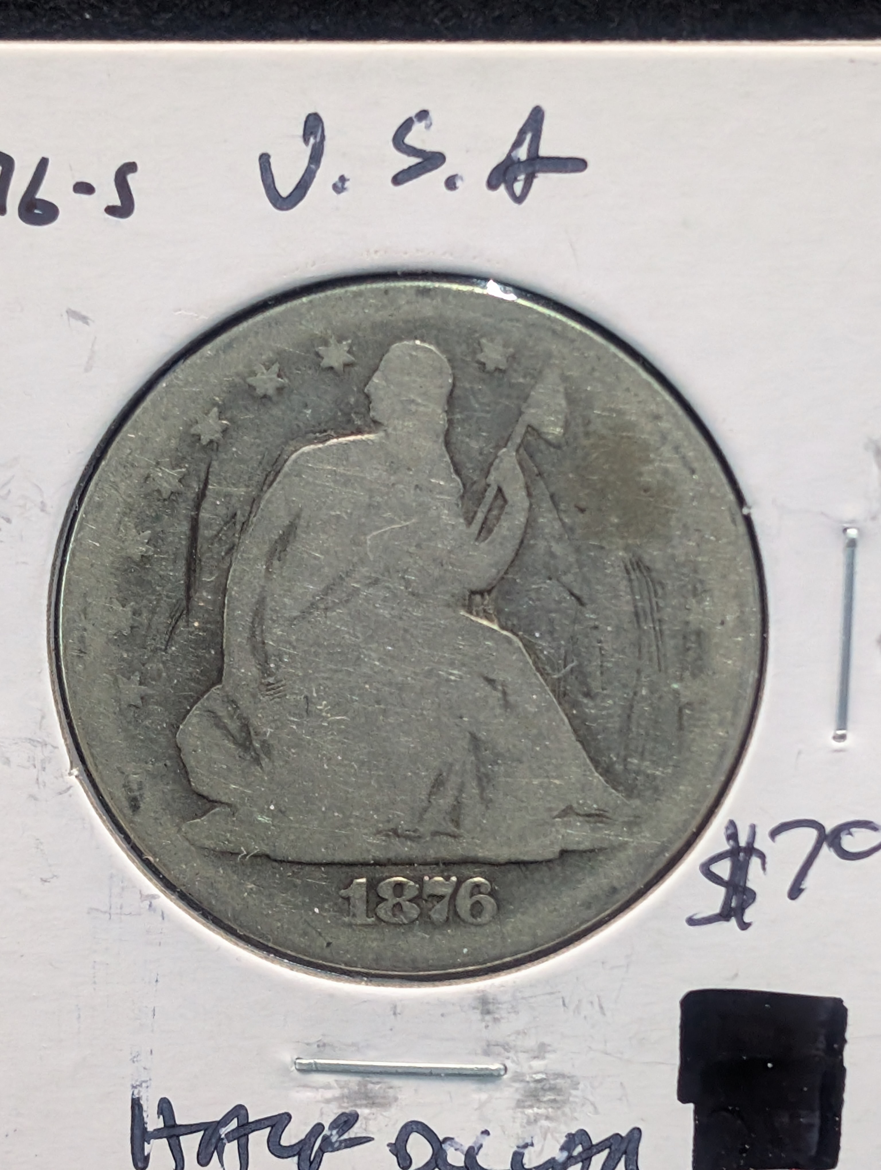 1876-S Variety V - 90% Silver Seated Liberty Half Dollar
