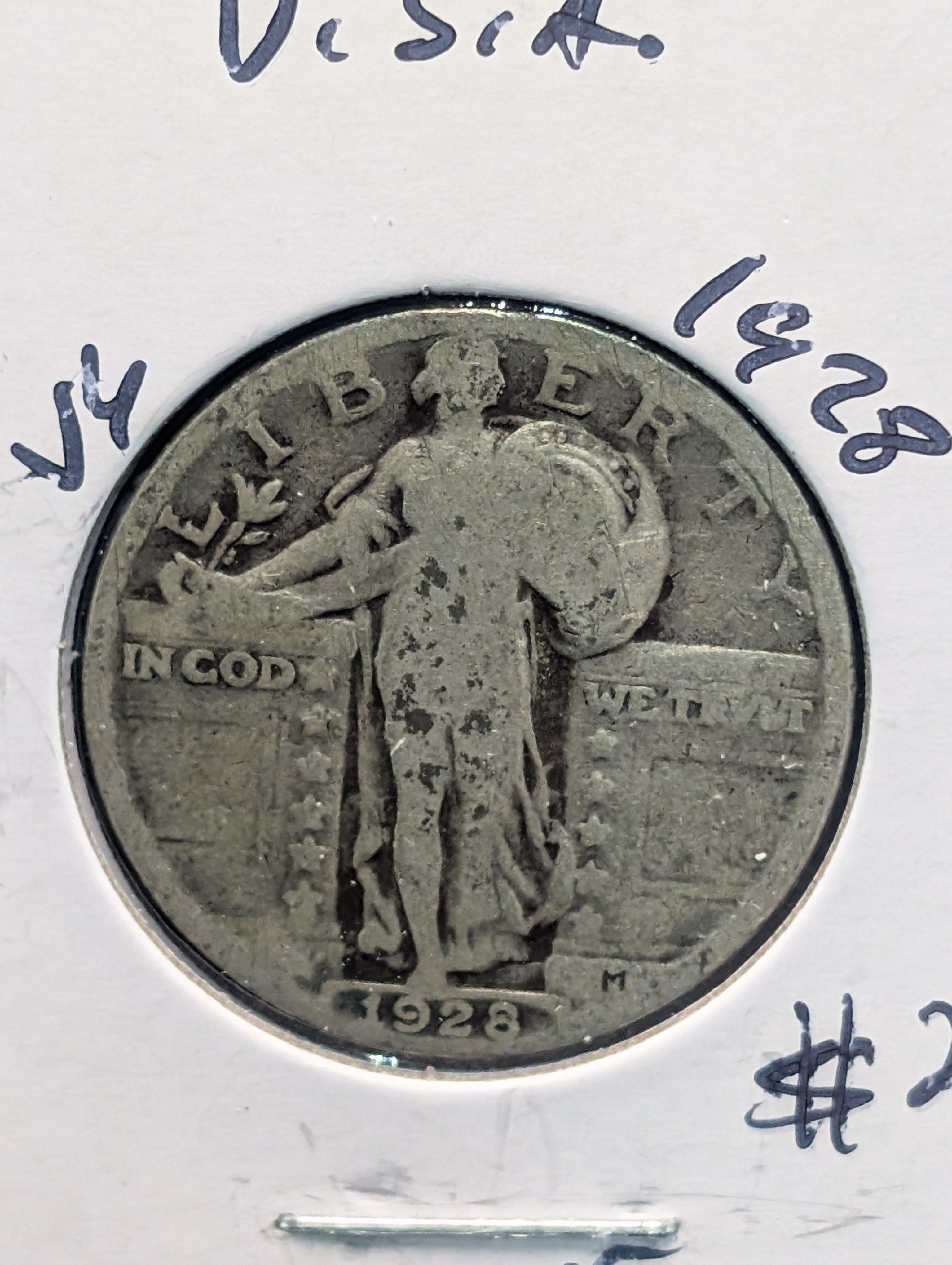 1928 90% Silver Standing Liberty Quarter - 98 Years Old!