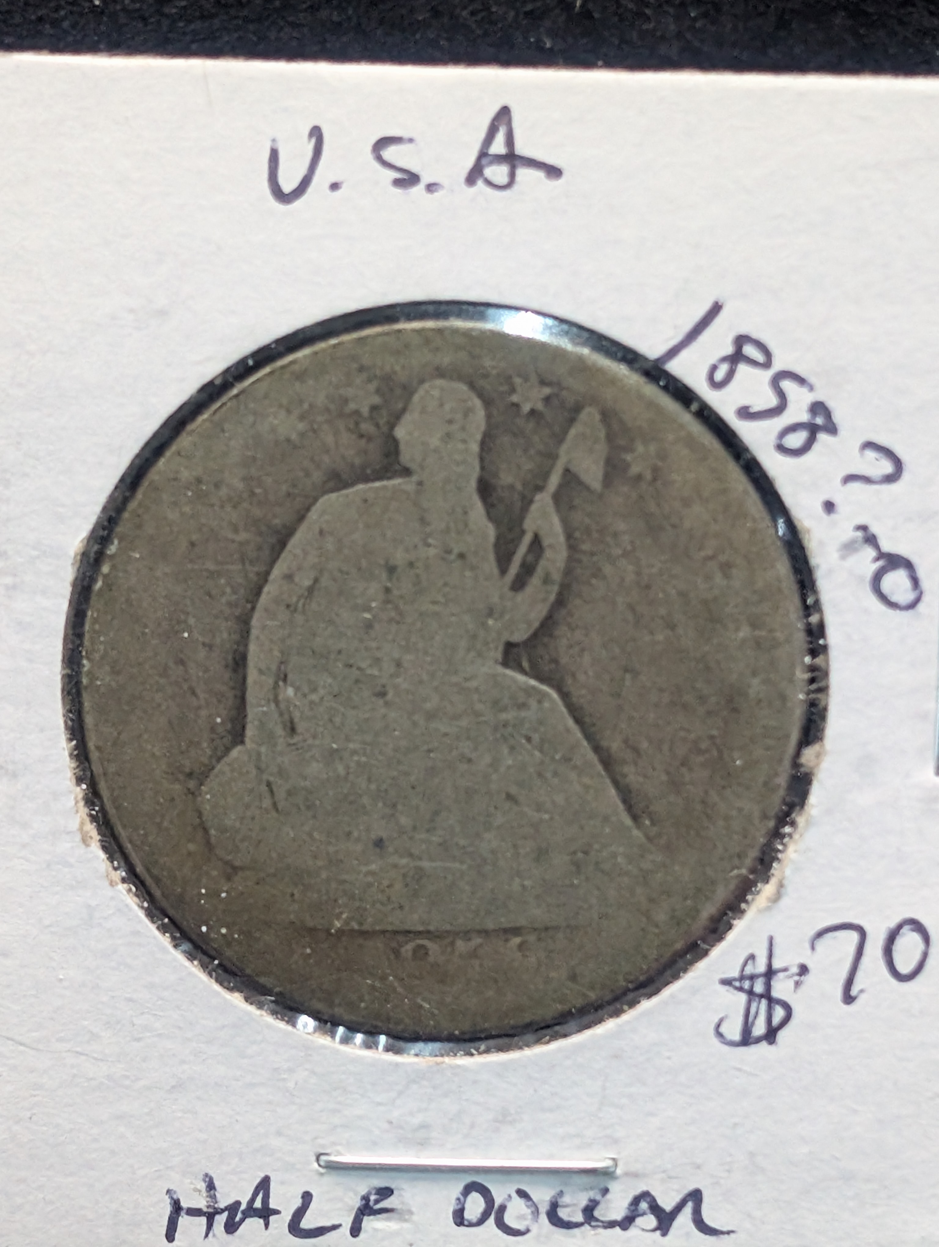1858-O Variety I - 90% Silver Seated Liberty Half Dollar