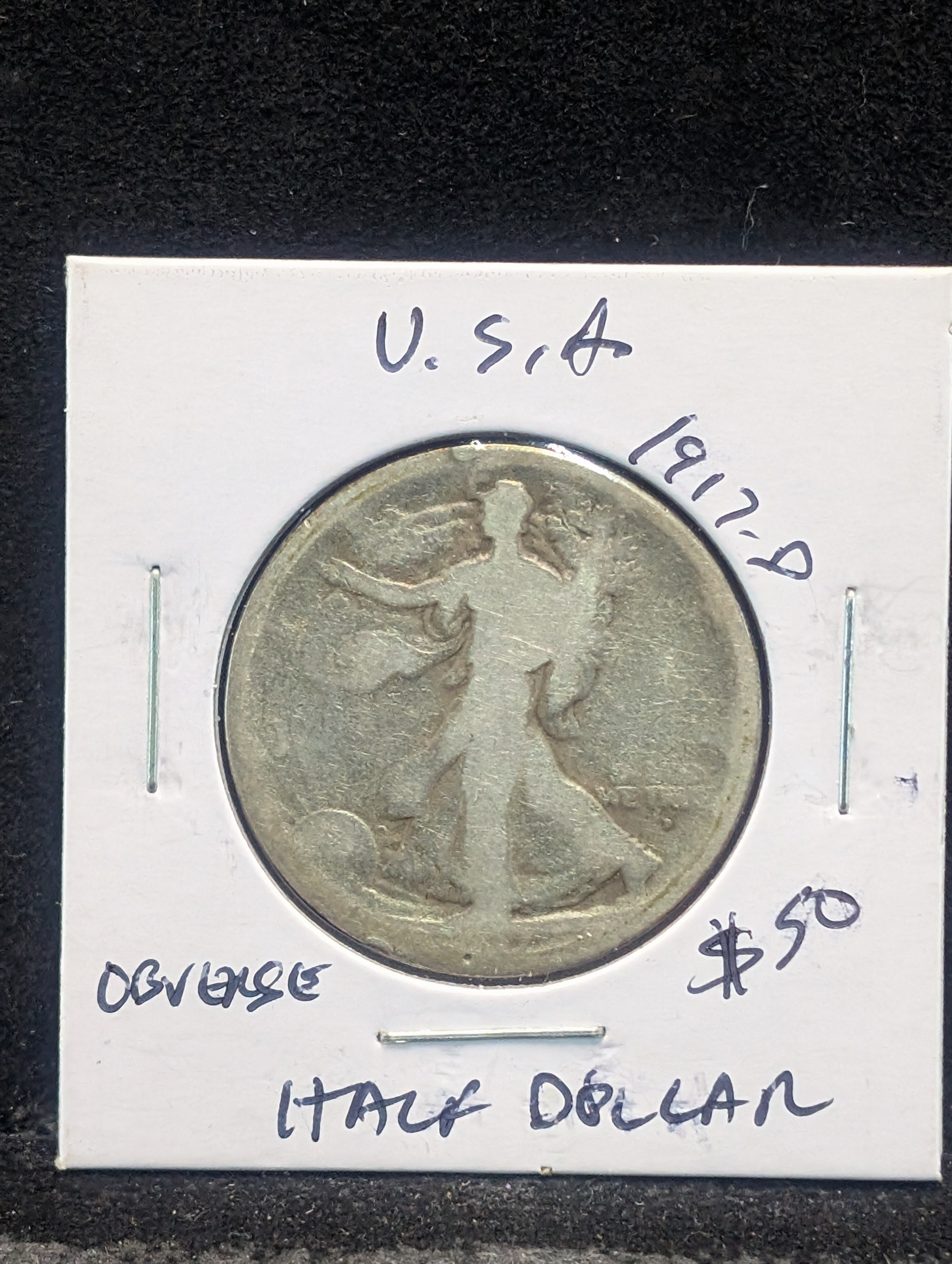1917-D 90% Silver Walking Liberty Half Dollar - Obverse Mint Mark!