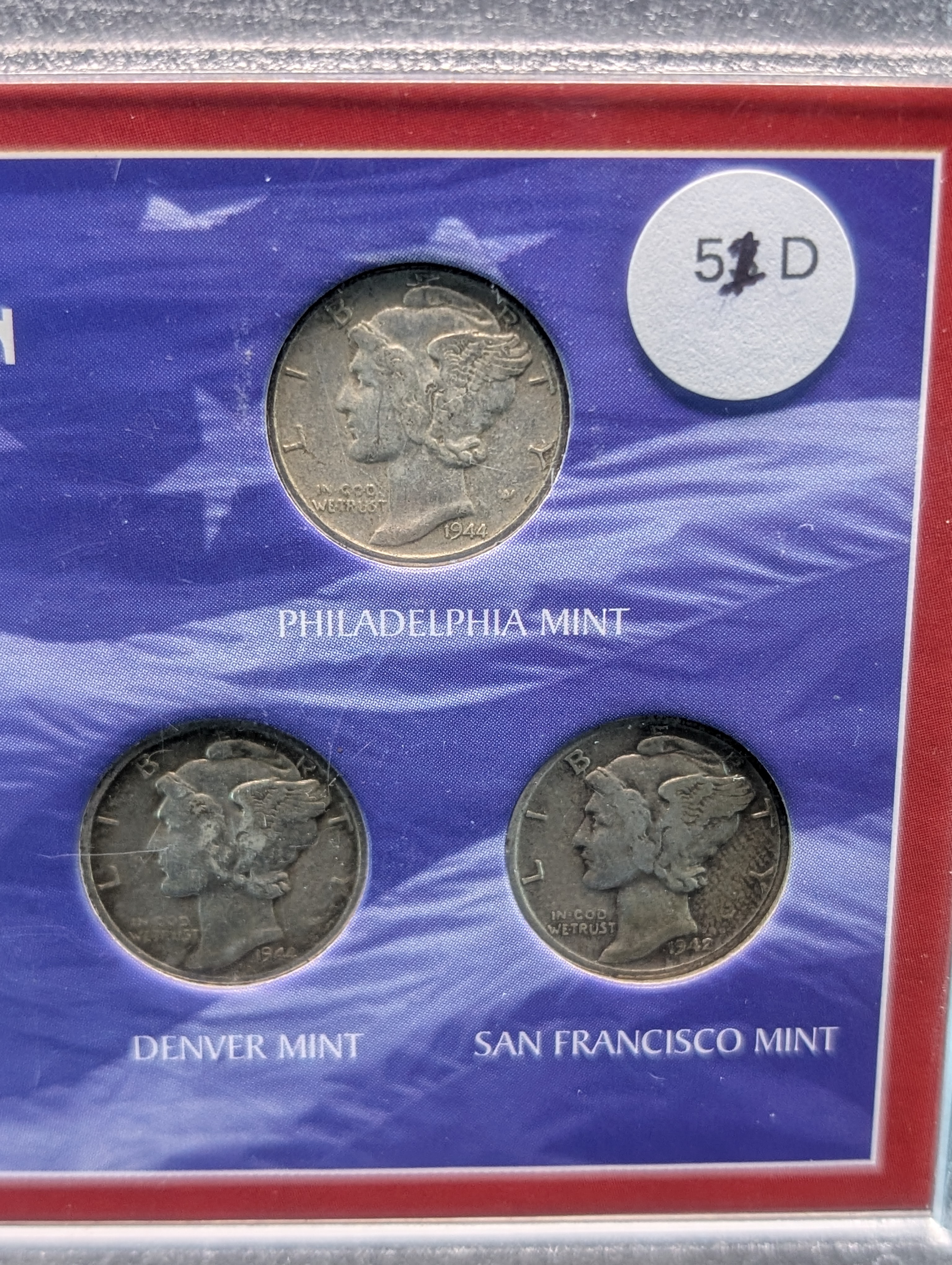 (3) 90% Silver Mercury Dimes - 1944-P, 1944-D, & 1942-S - All Three Mint Marks!