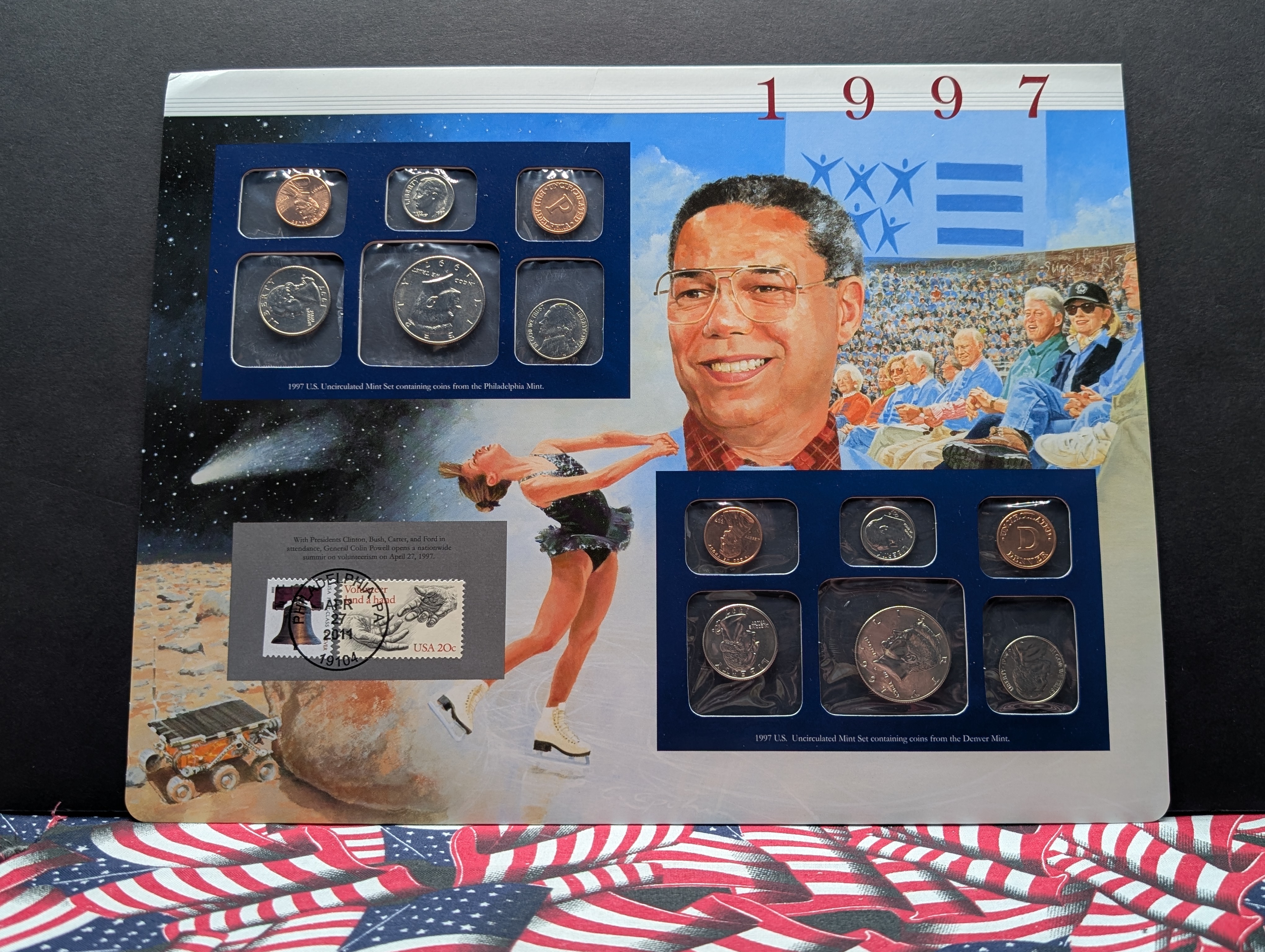 1997 P & D Uncirculated U.S. Postal Commemorative Society Coin & Stamp Panel