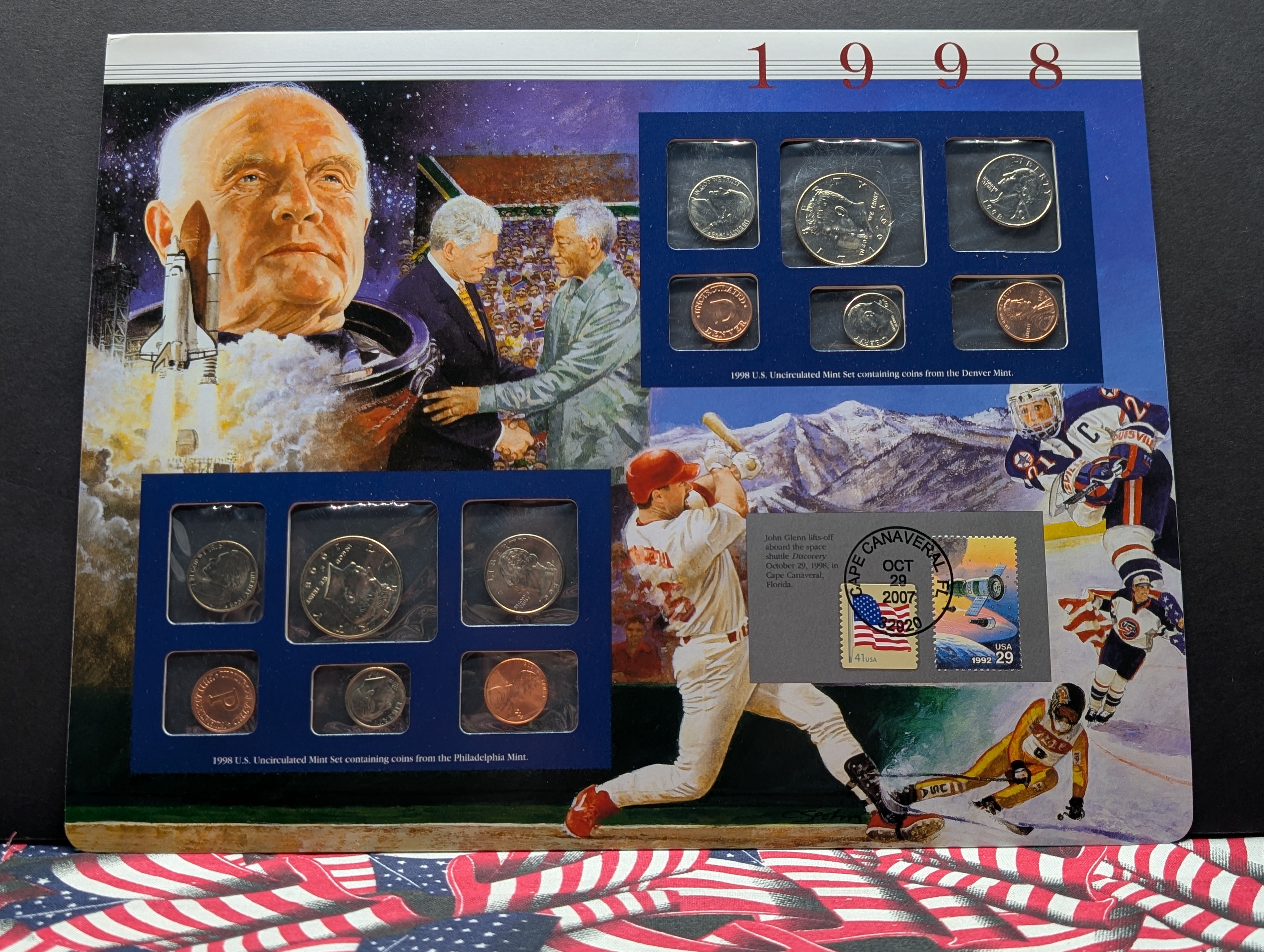 1998 P & D Uncirculated U.S. Postal Commemorative Society Coin & Stamp Panel