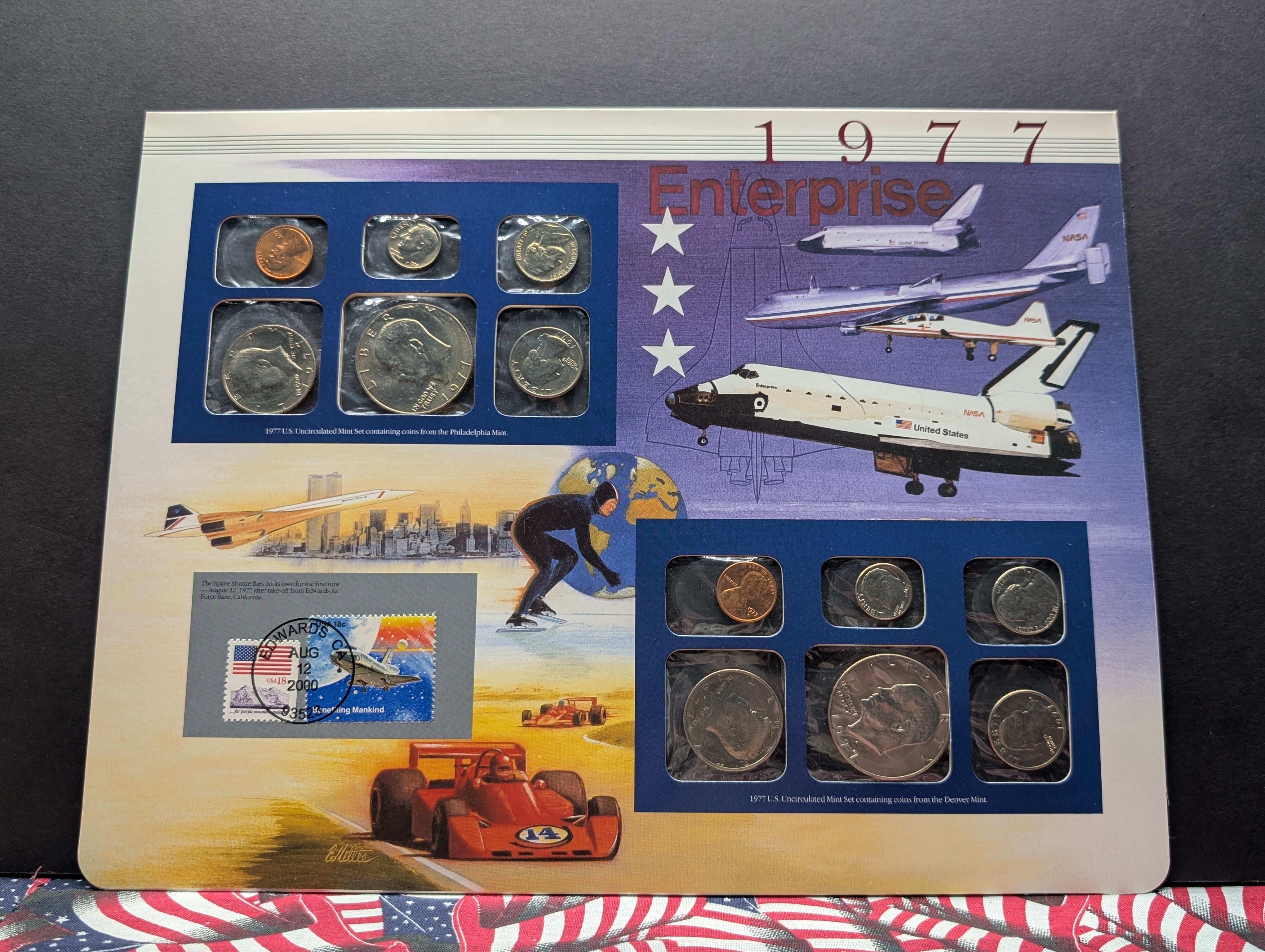 1977 P & D Uncirculated U.S. Postal Commemorative Society Coin & Stamp Panel