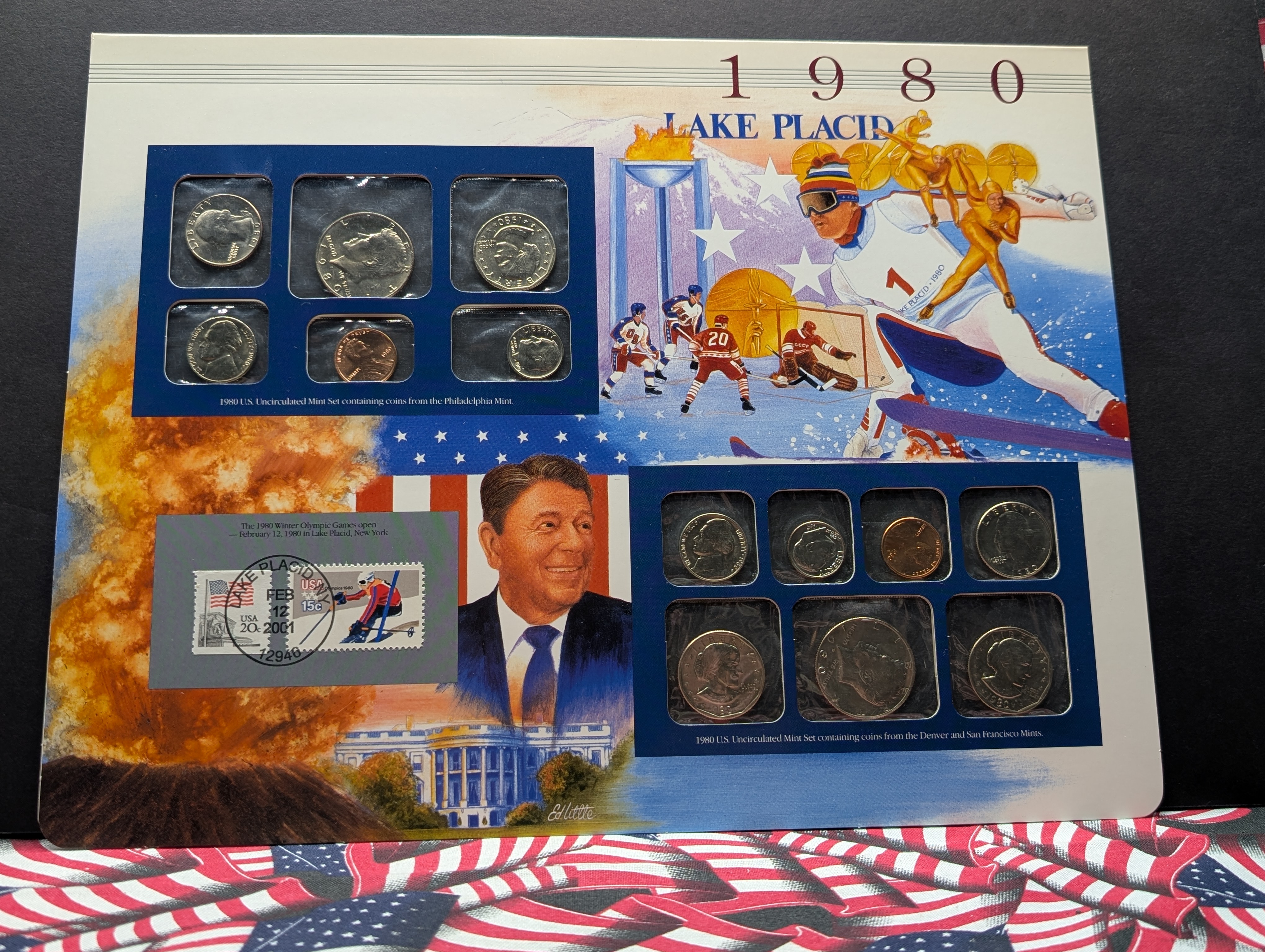 1980 P & D Uncirculated U.S. Postal Commemorative Society Coin & Stamp Panel