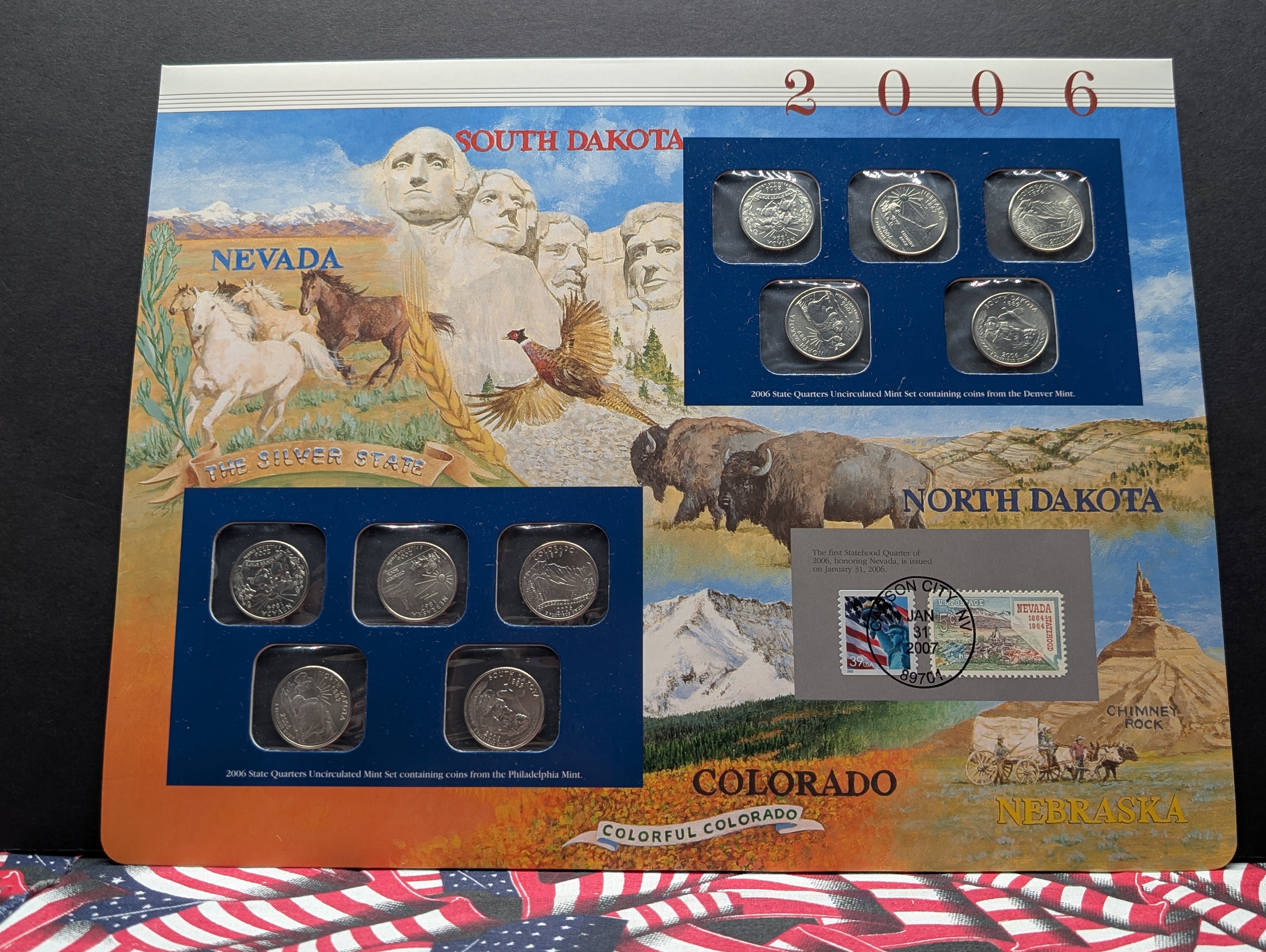 2006 P & D Uncirculated U.S. State Quarters "ONLY" Postal Commemorative Society Coin & Stamp Panel