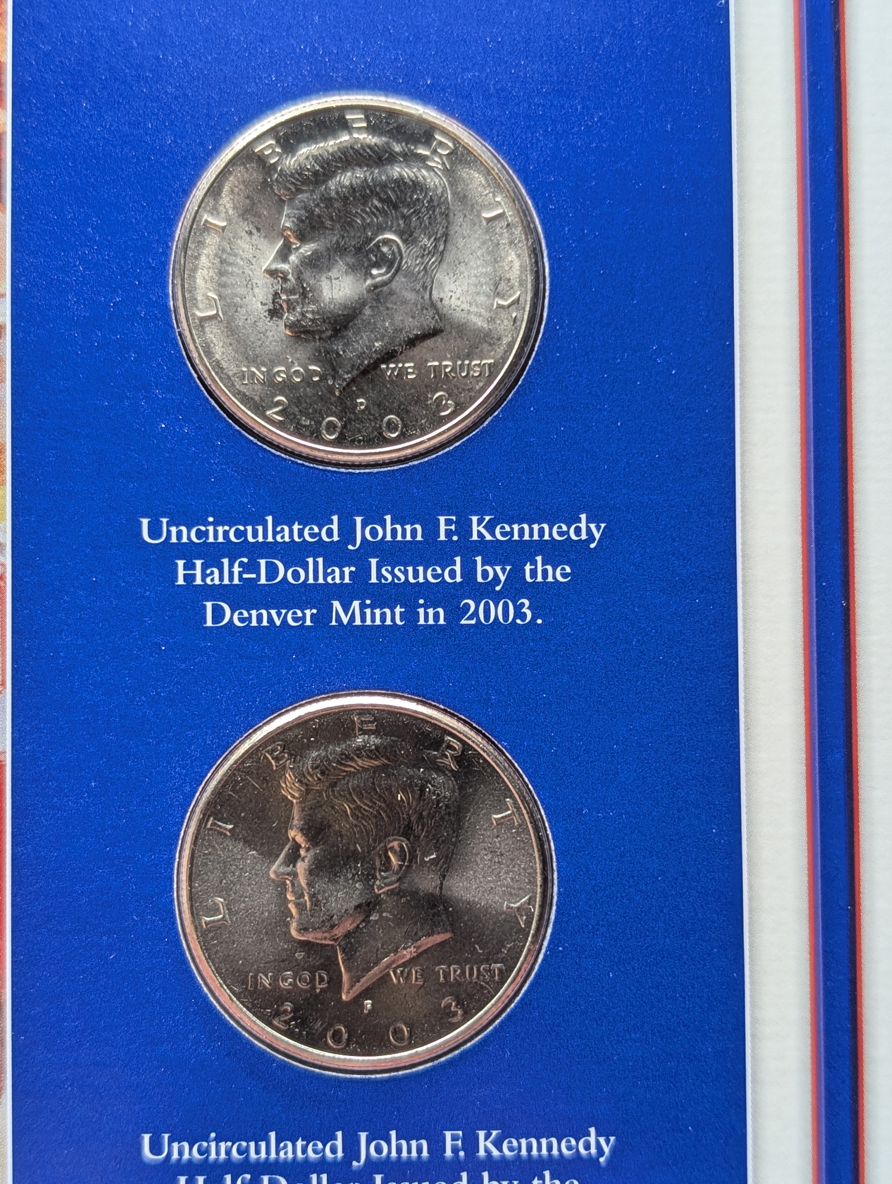2003 P & D Kennedy Half Dollars Collectible Set By The Postal Commemorative Society