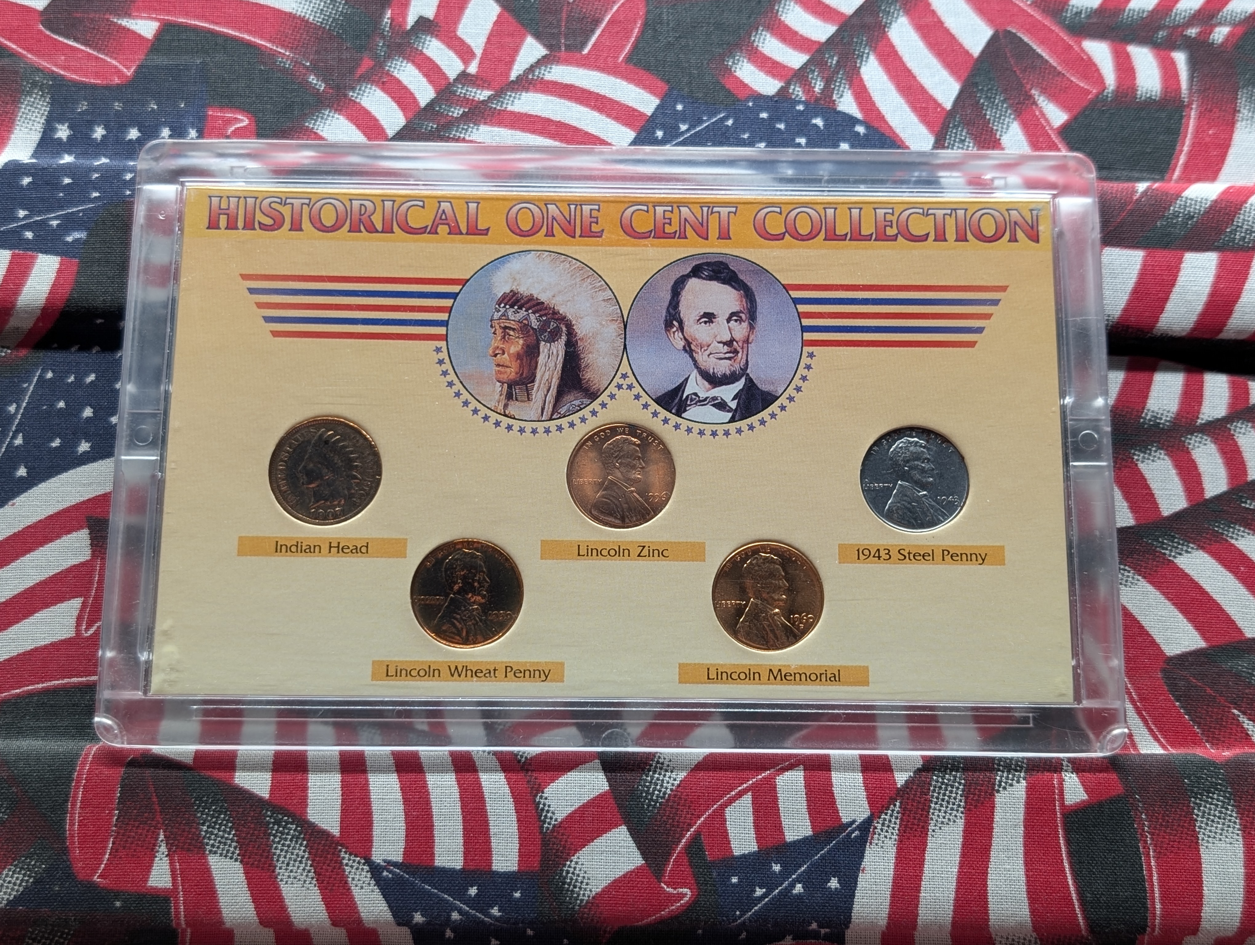 Historical One Cent Collection - Includes a Indian Head Cent, Steel Lincoln Wheat Cent, Copper Wheat Cent & Memorial Cent & Zinc Cent