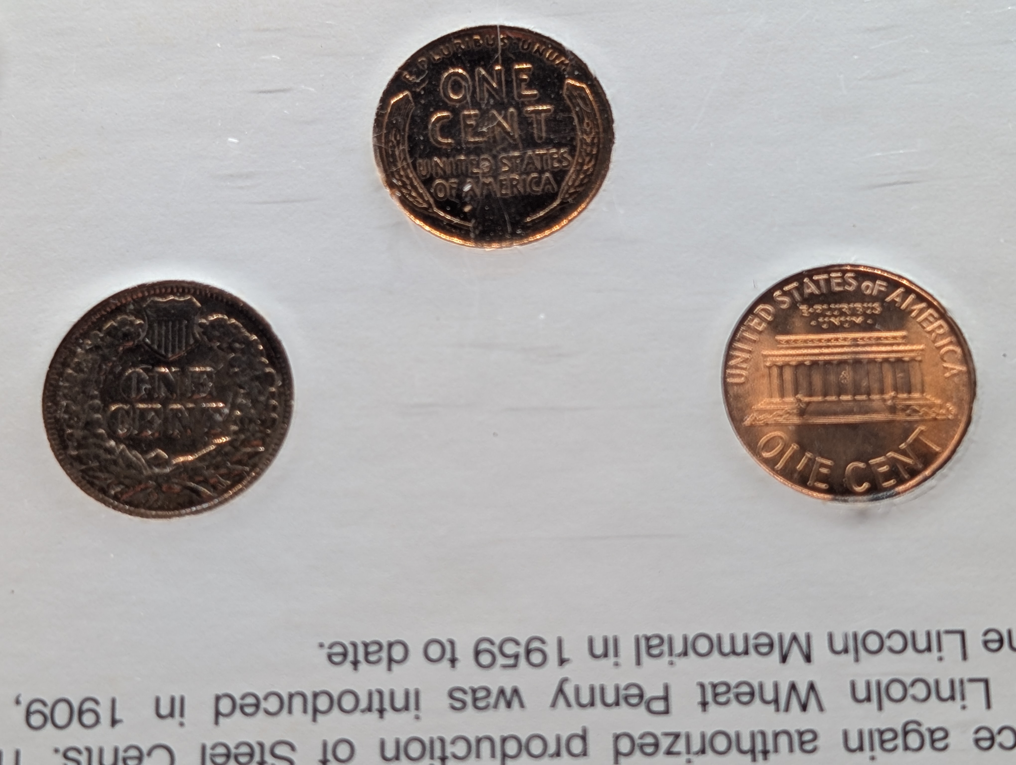 Historical One Cent Collection - Includes a Indian Head Cent, Steel Lincoln Wheat Cent, Copper Wheat Cent & Memorial Cent & Zinc Cent