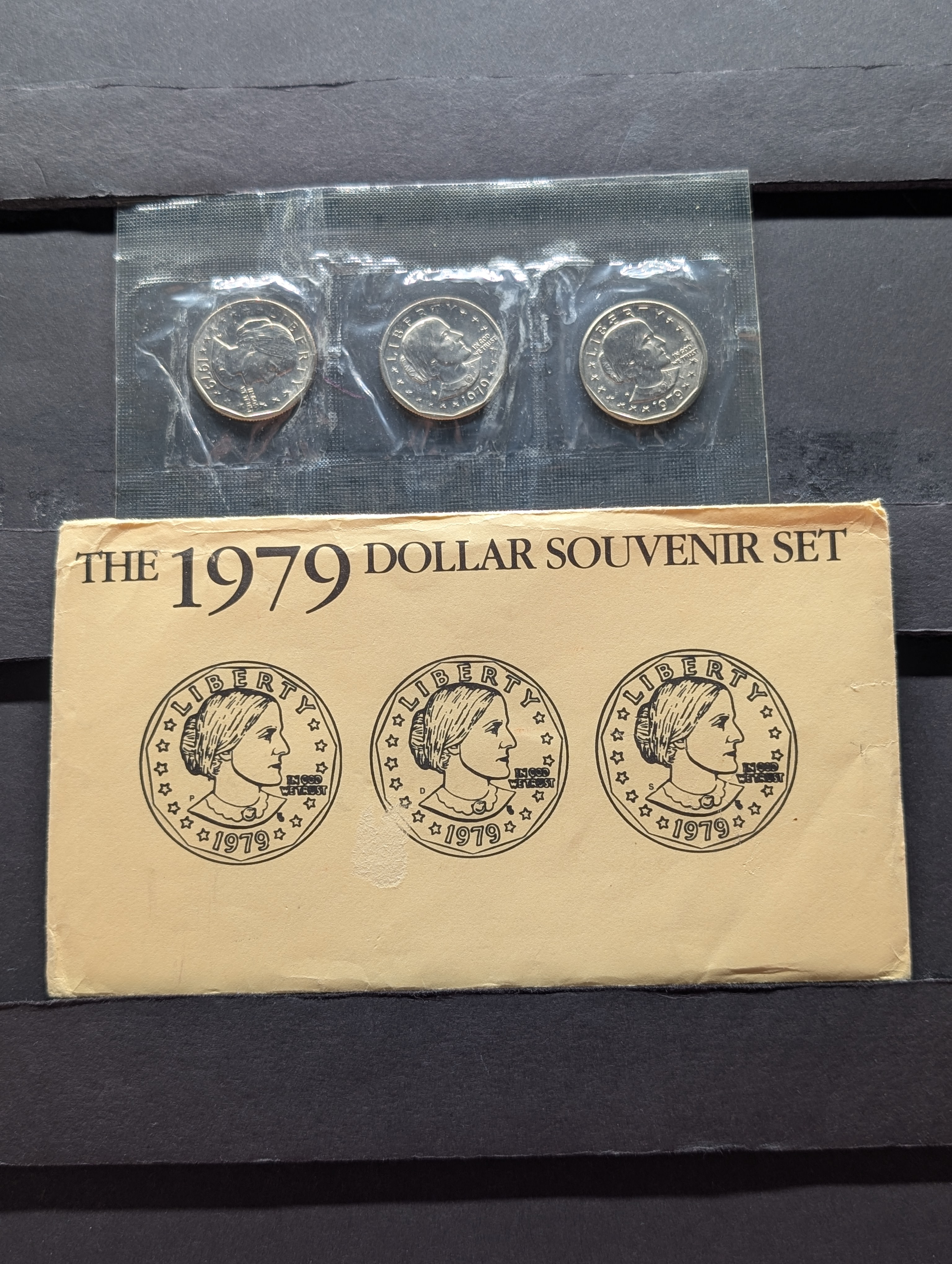 1979 P, D, & S Susan B. Anthony Dollar Souvenir Set In OGP