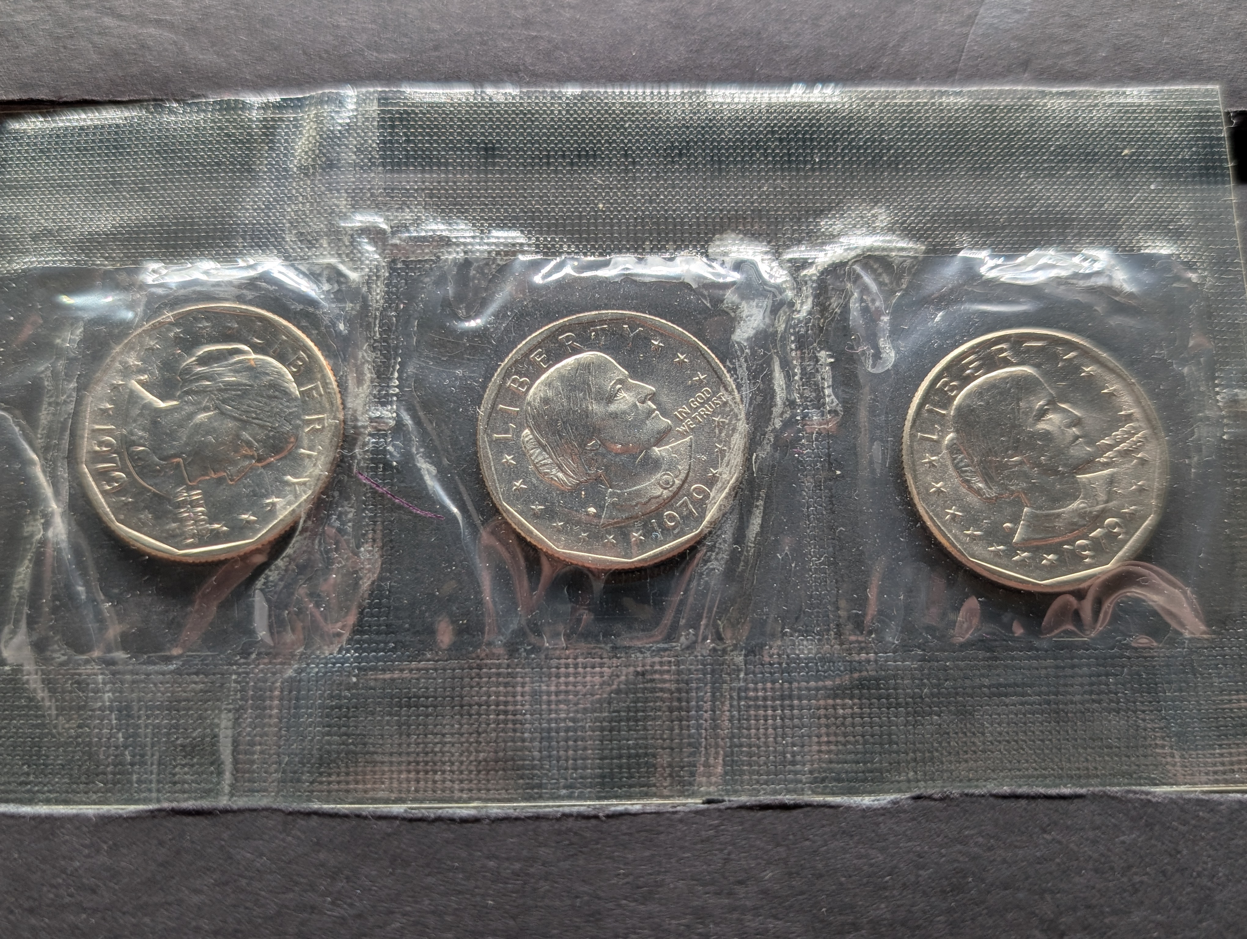 1979 P, D, & S Susan B. Anthony Dollar Souvenir Set In OGP