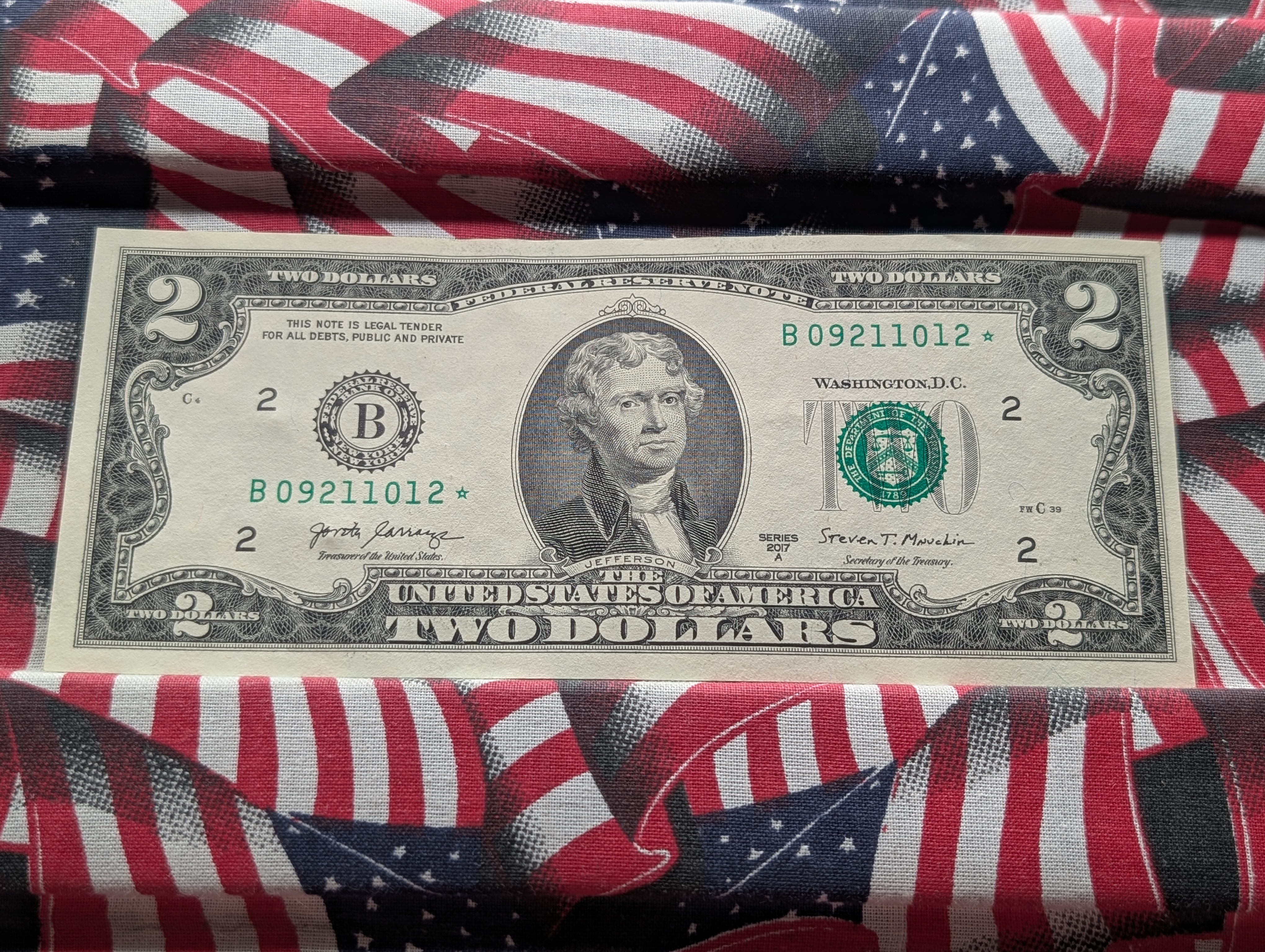 2017-A Series U.S. $2 Star Note, Serial # B 09211012*