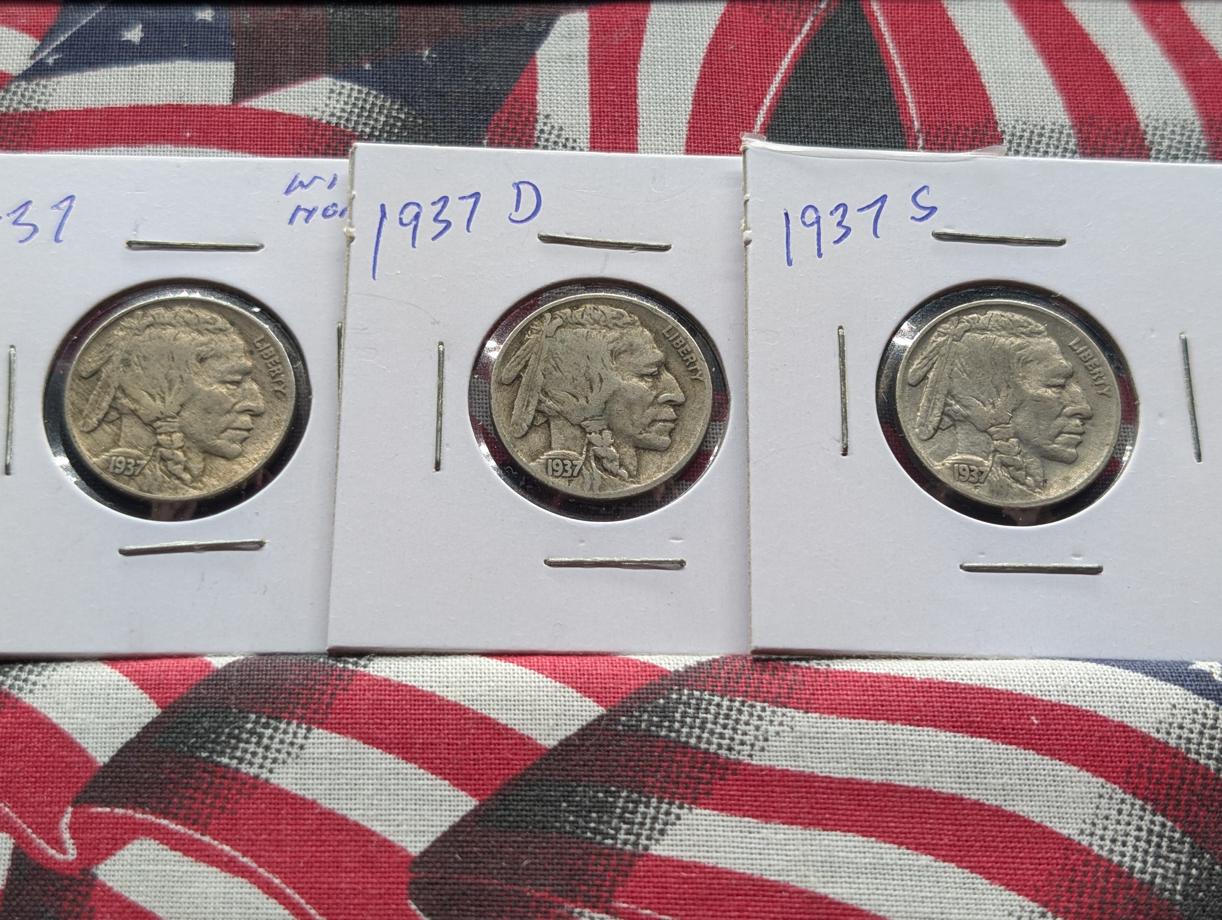 1937 P, D, & S Indian Head Buffalo Nickels