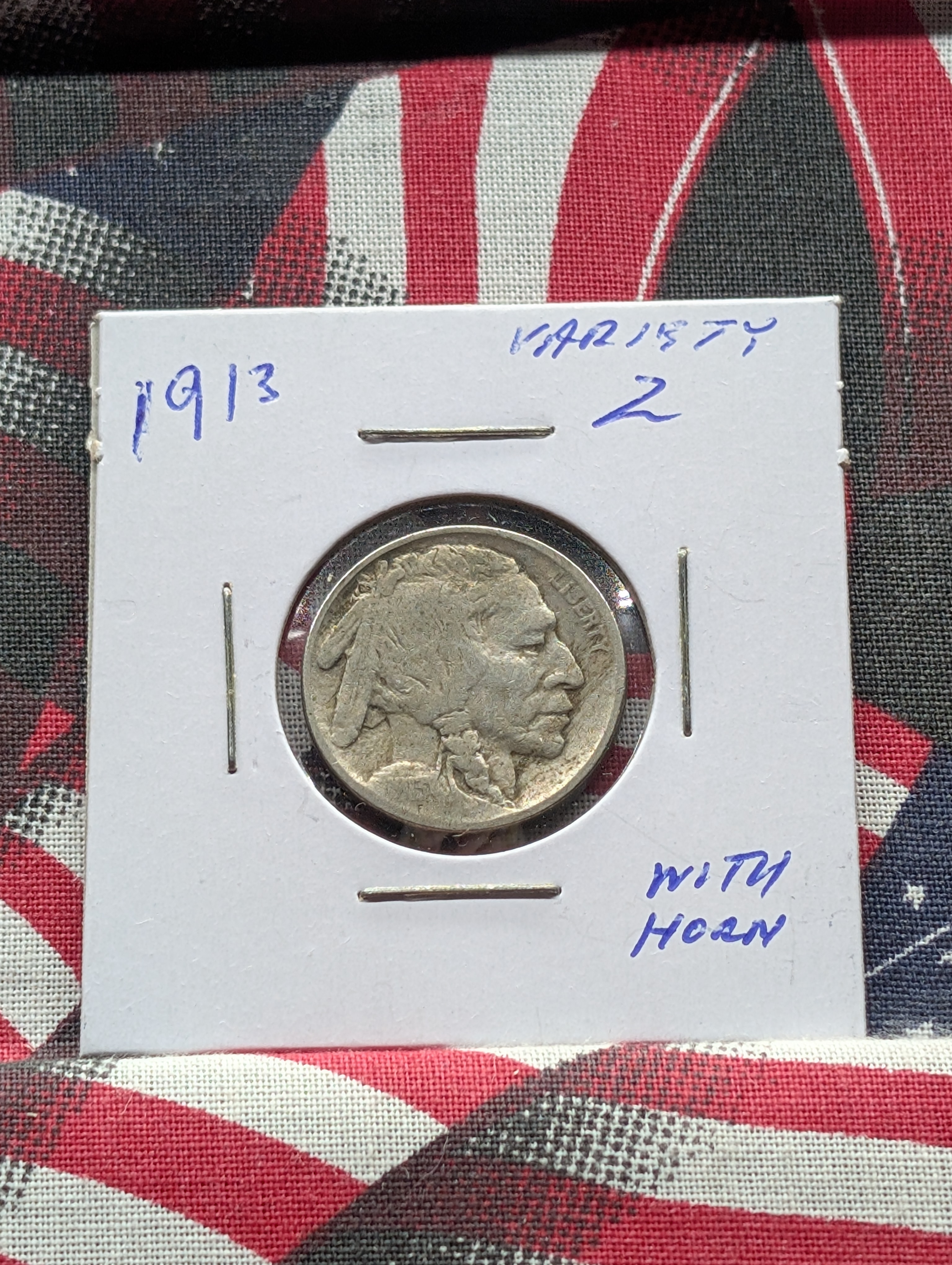 1913 Indian Head Buffalo Nickel, Variety 2, On Plain, w/Partial Horn