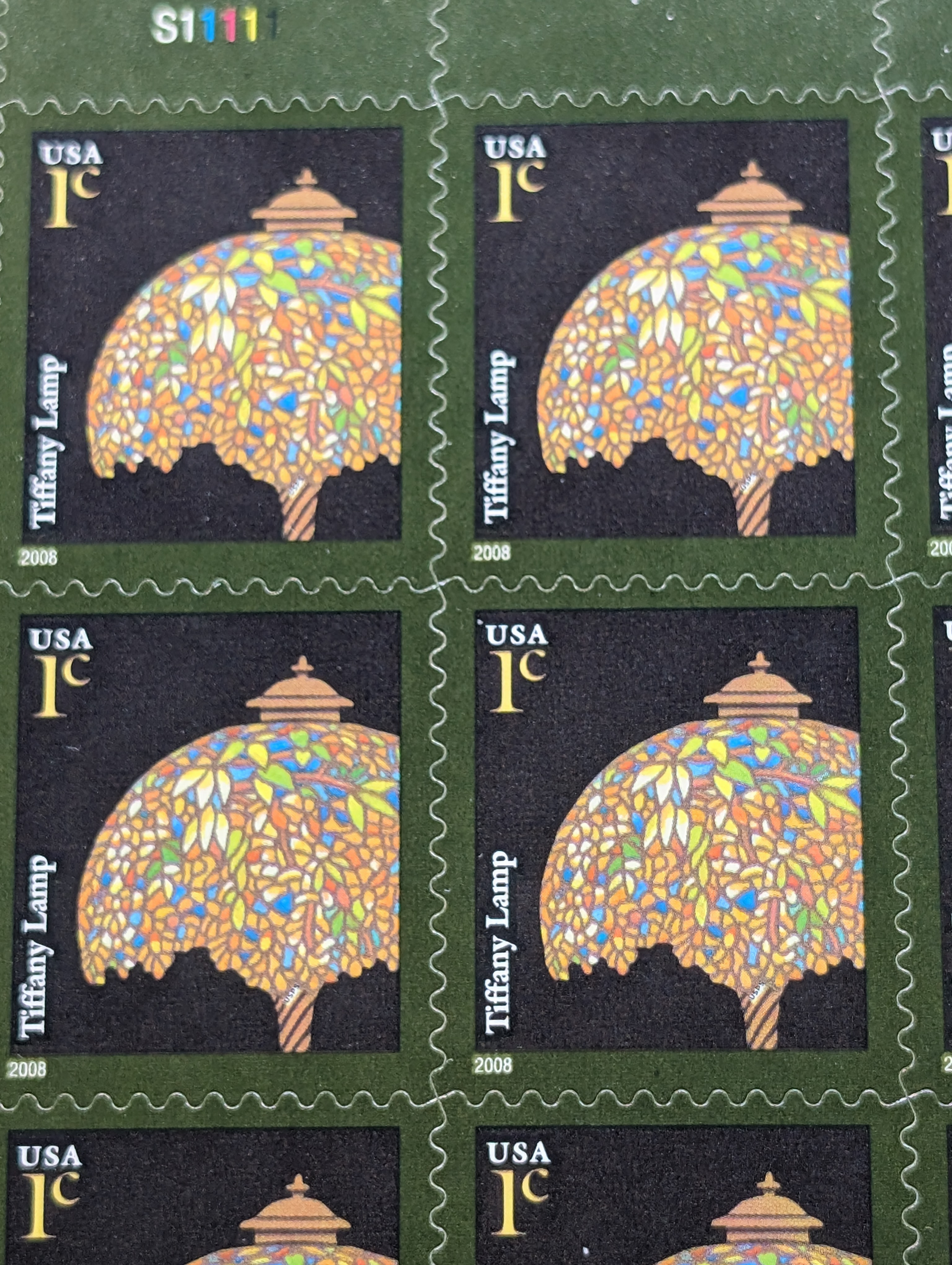2008 Tiffany Lamp U.S. Mint Stamp Sheet, Mint, Original Gum, Never Hinged
