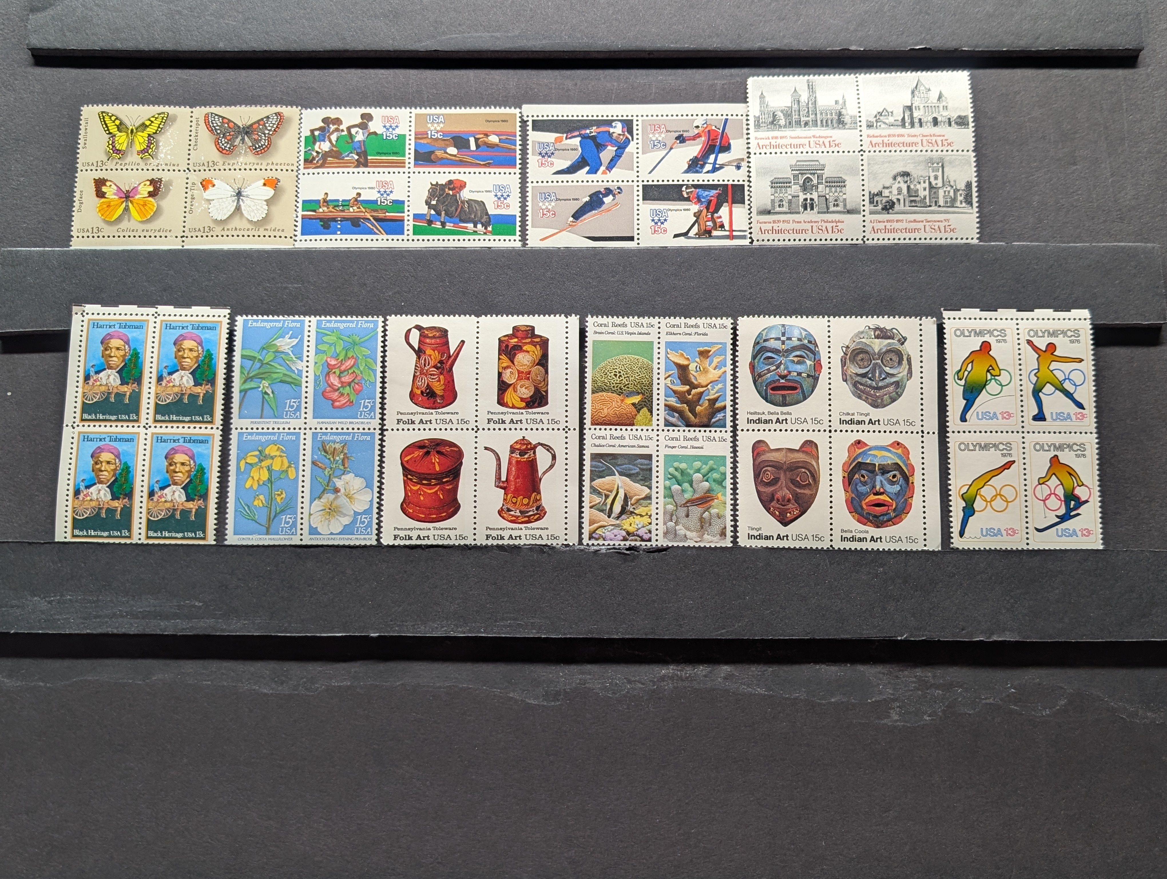 (10) Assorted U.S. Four Blocks Of Stamps, All Mint, Original Gum, Never Hinged