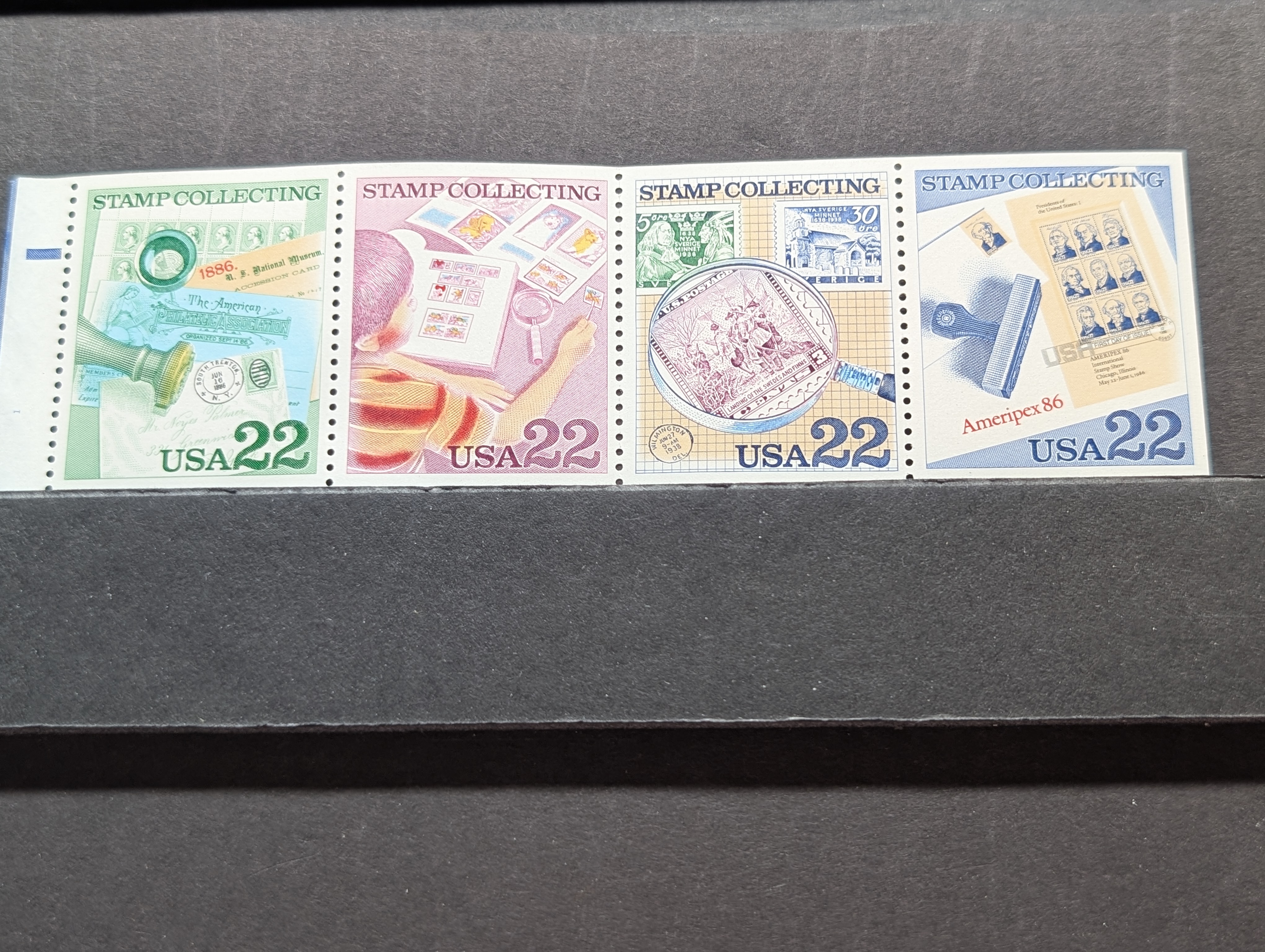 1986 U.S. Stamp Collecting Booklet Pane Of Stamps, All Mint, Original Gum, Never Hinged