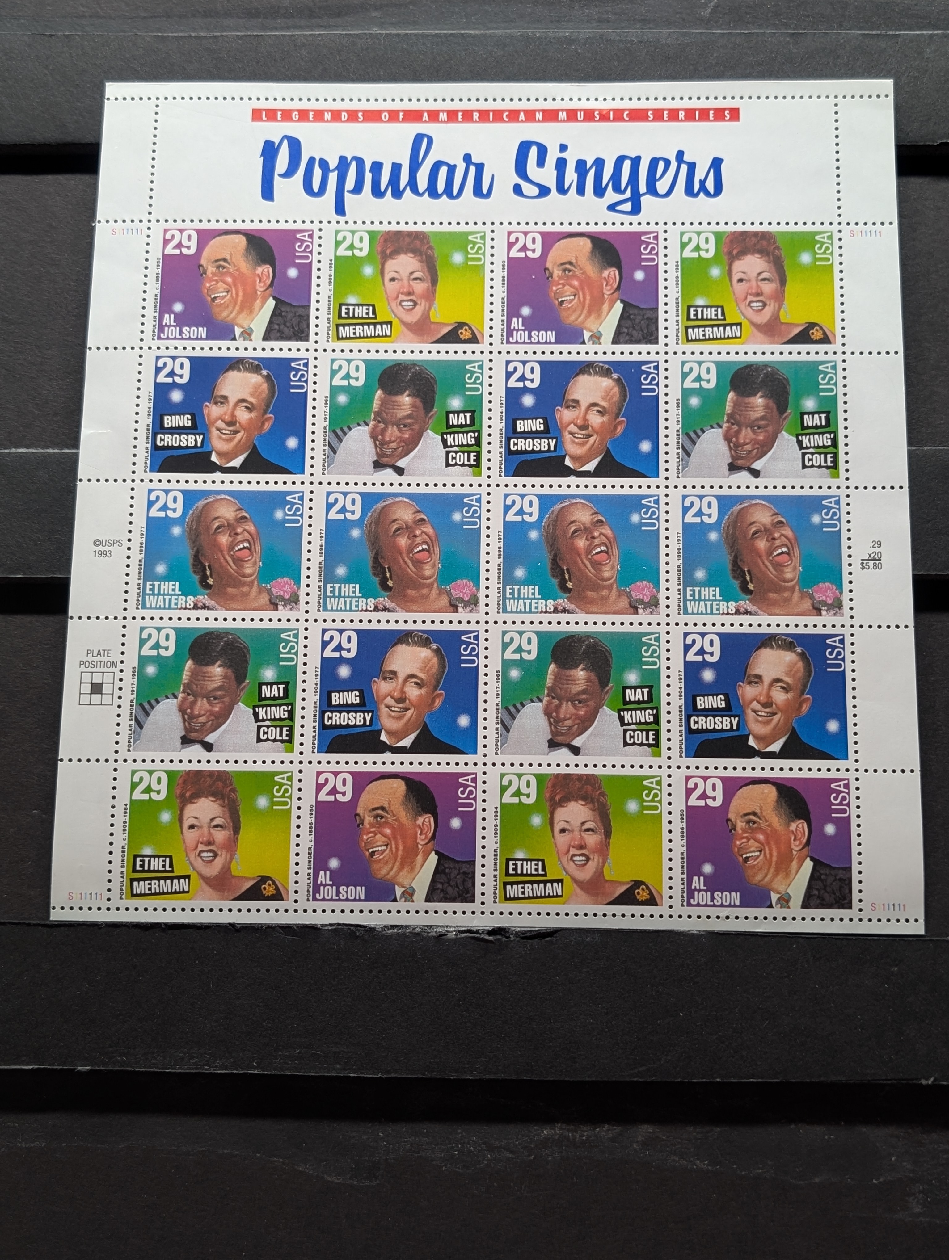 1993 Popular Singers Sheet Of Stamps, Mint, Original Gum, Never Hinged
