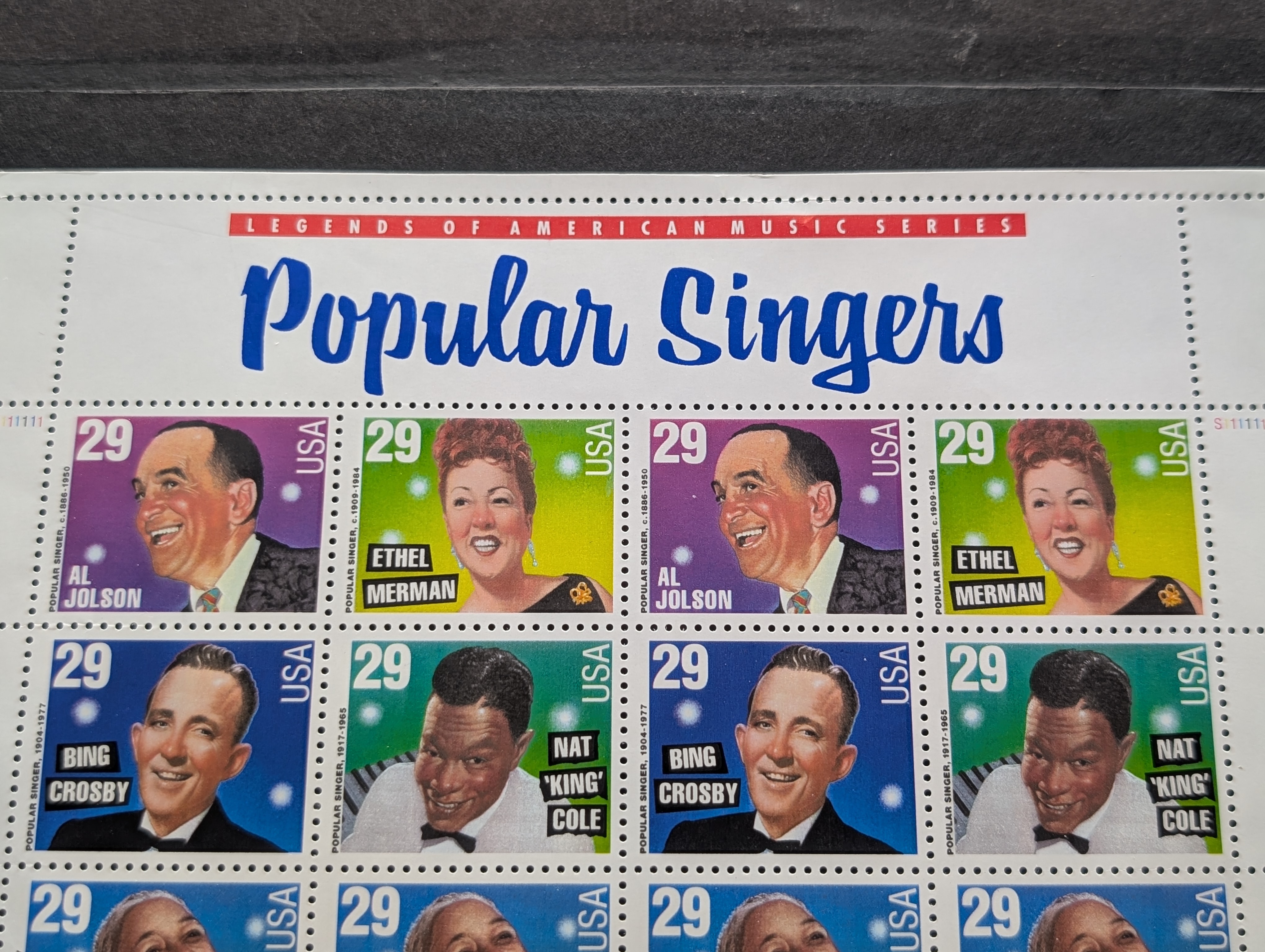 1993 Popular Singers Sheet Of Stamps, Mint, Original Gum, Never Hinged