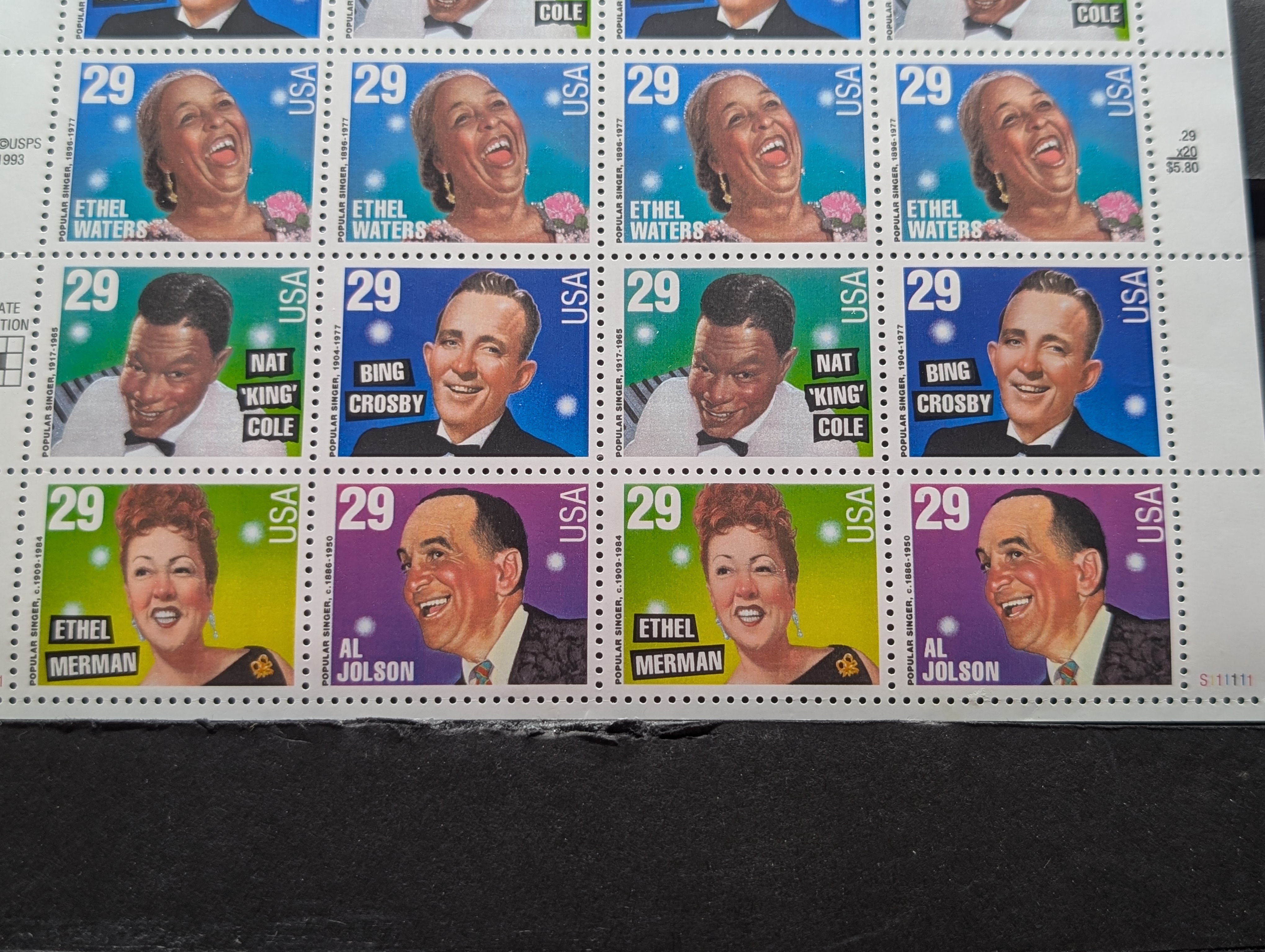 1993 Popular Singers Sheet Of Stamps, Mint, Original Gum, Never Hinged