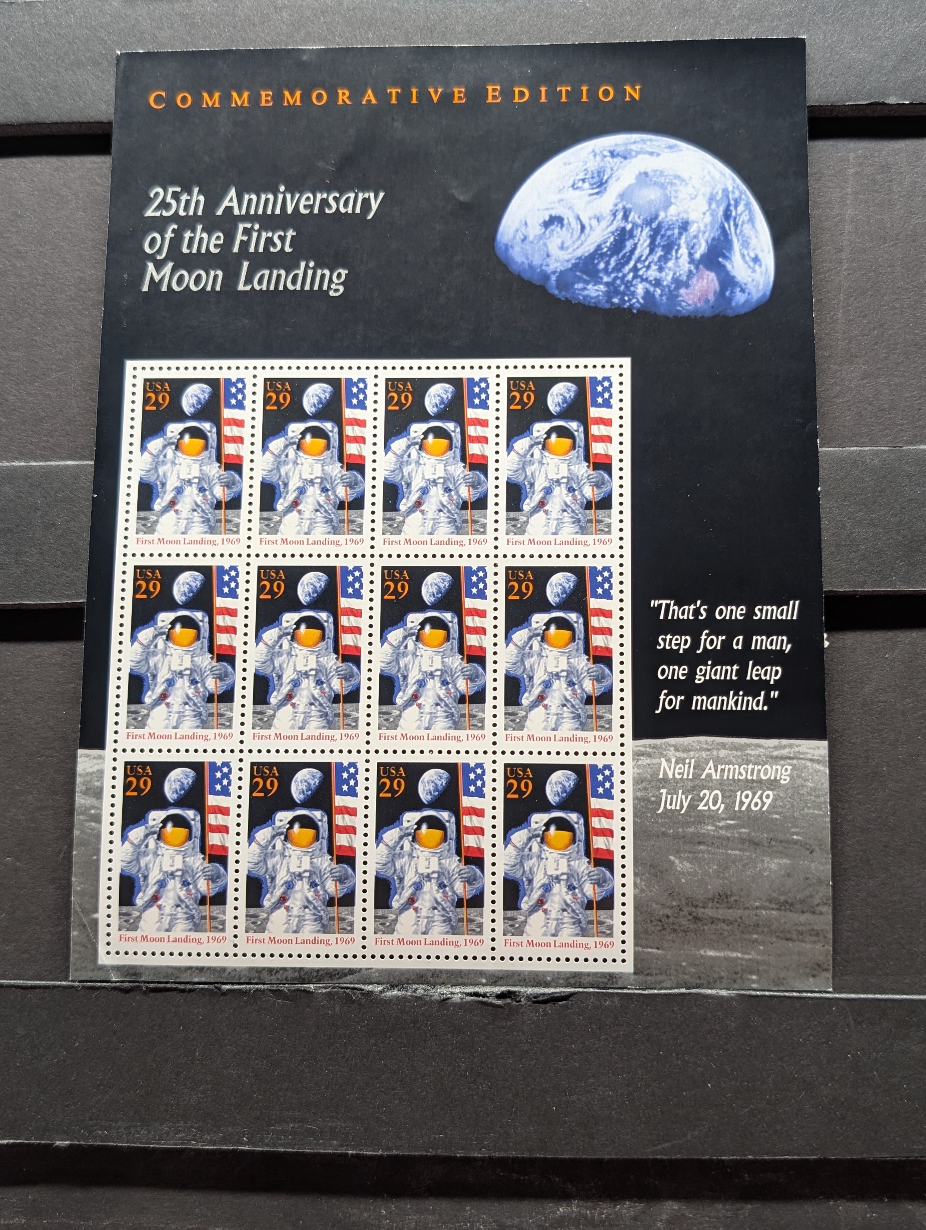 1994 25th Anniversary Of The First Moon Landing Stamp Sheet, Mint, Original Gum, Never Hinged