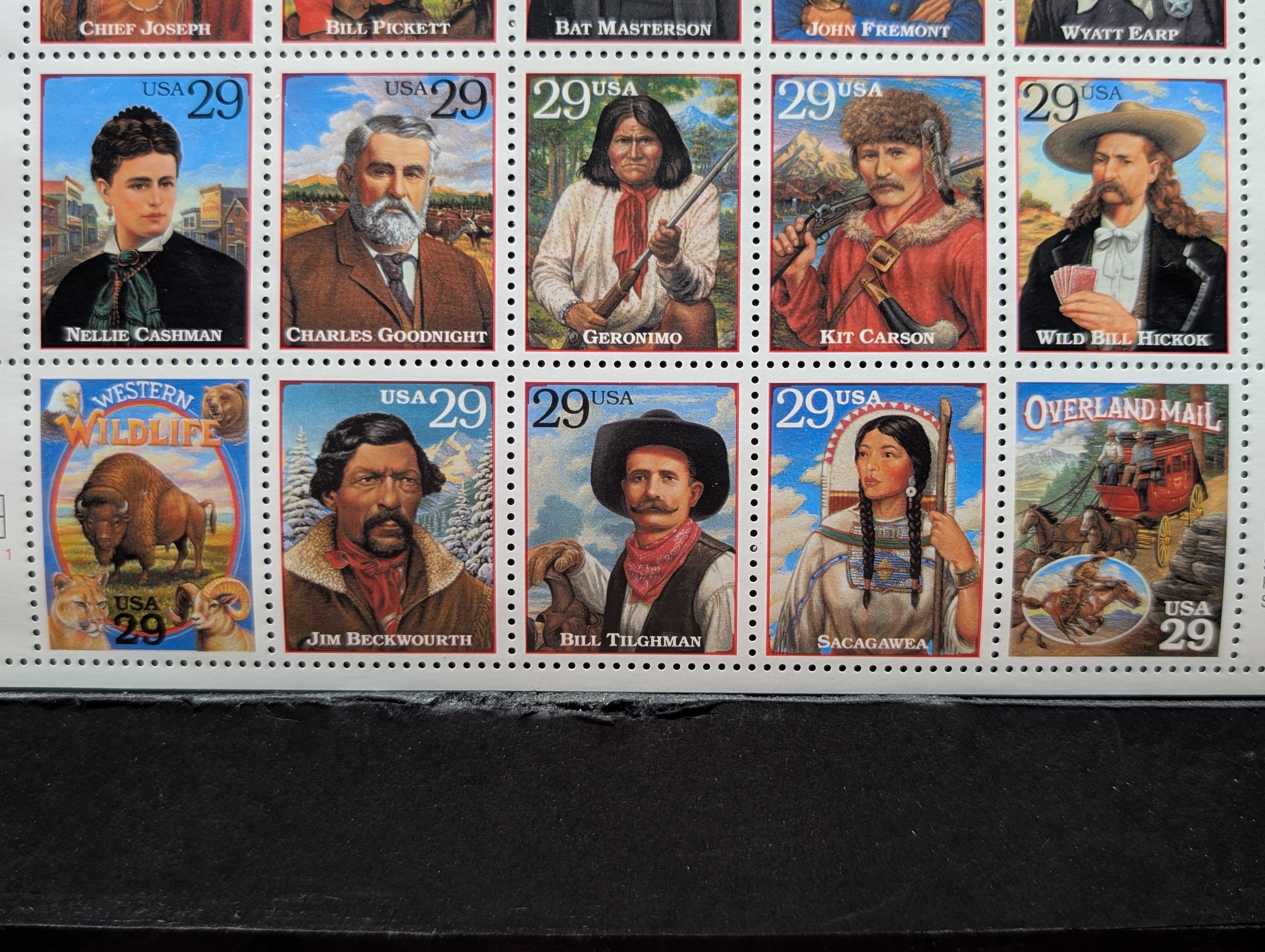 1994 Legends Of The West Stamp Sheet, Mint, Original Gum, Never Hinged