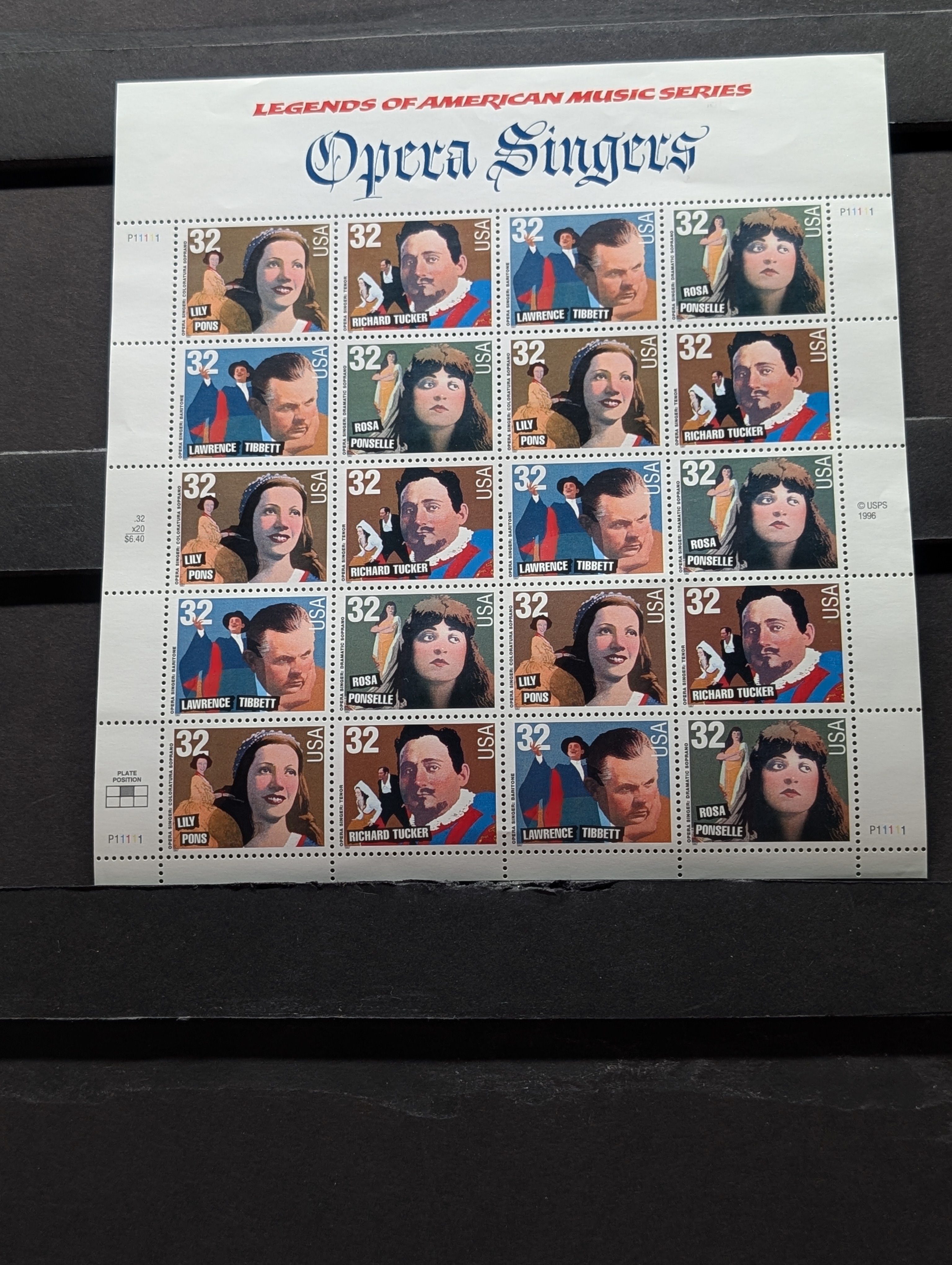1997 Opera Singers Stamp Sheet, Mint, Original Gum, Never Hinged